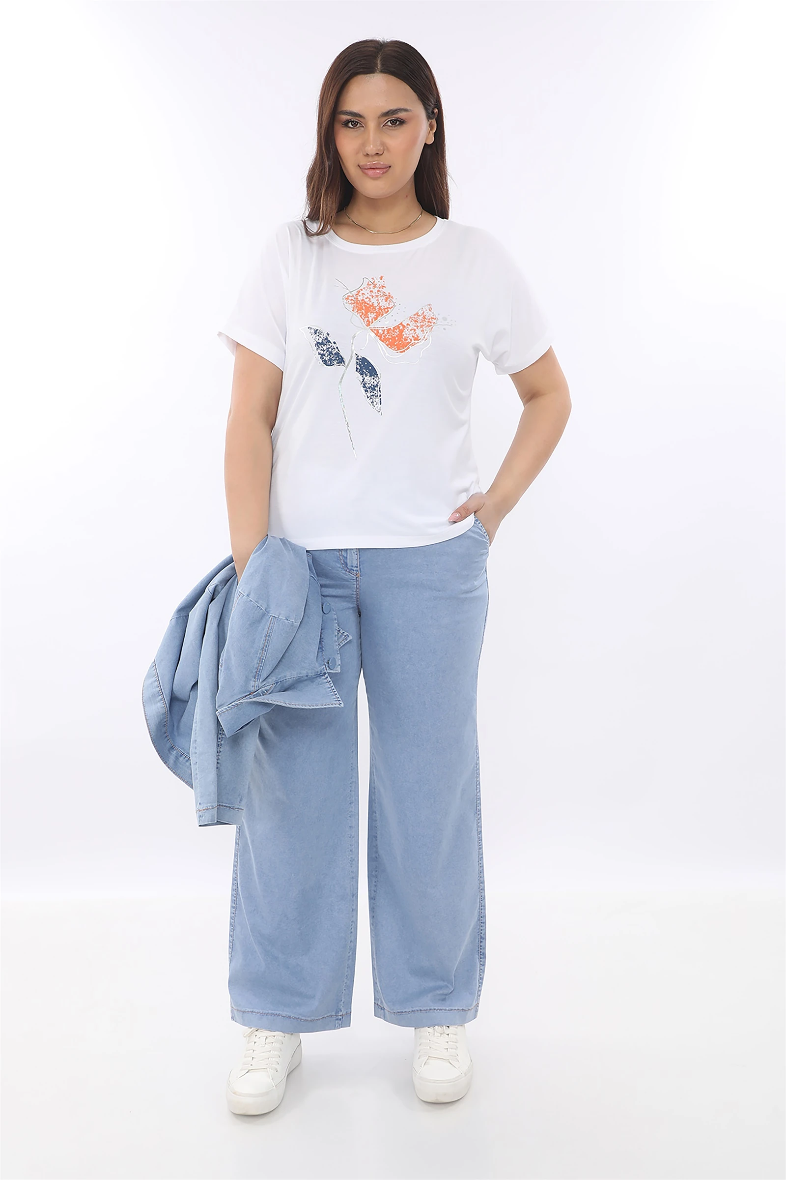 Yazlık Beli Lastikli T-shirt'ü Baskılı Denim 3'lü Takım