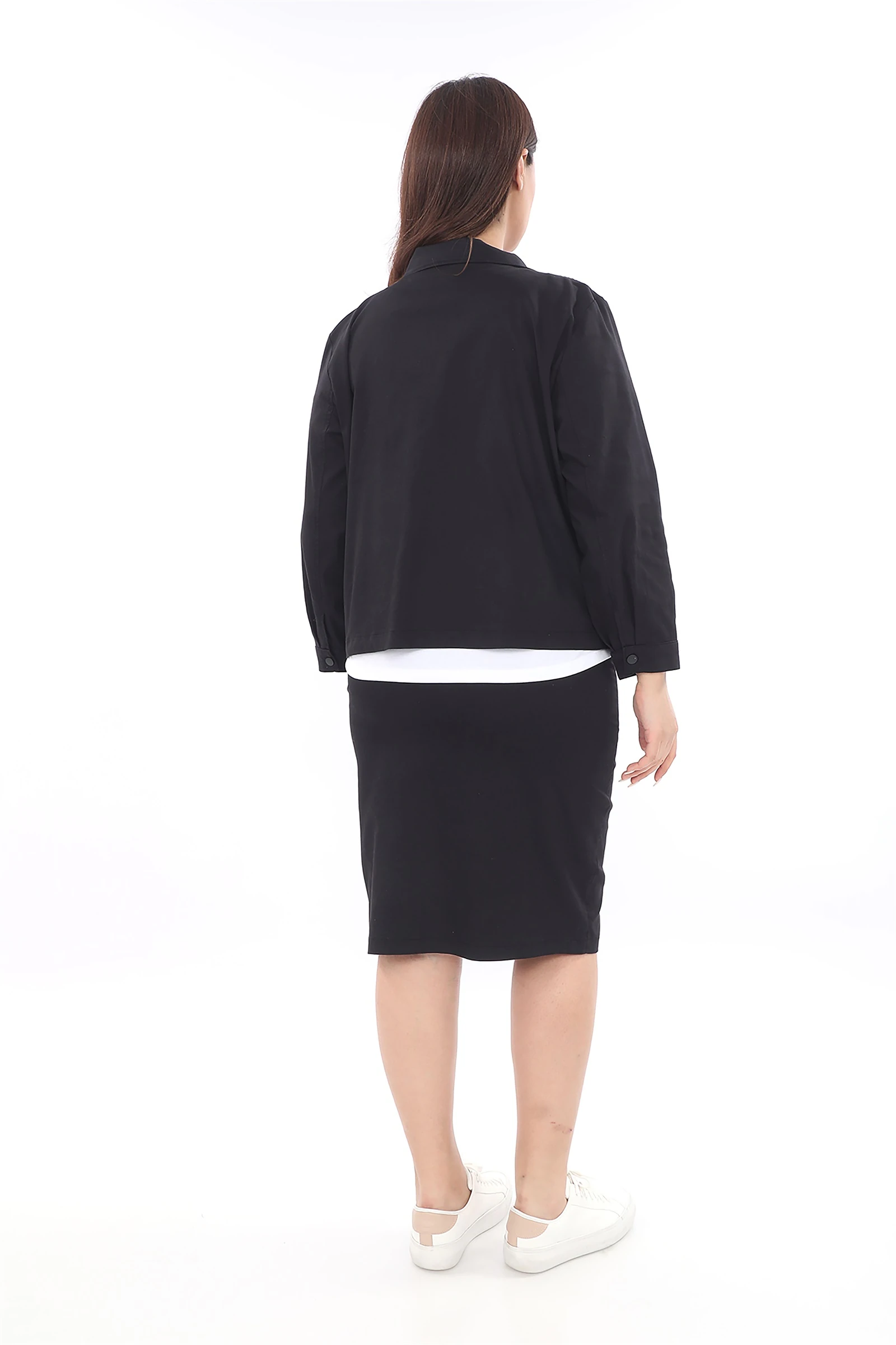 Yazlık Eteği & Ceketi Düğmeli T-Shirt'ü Baskılı 3'lü Takım - Siyah