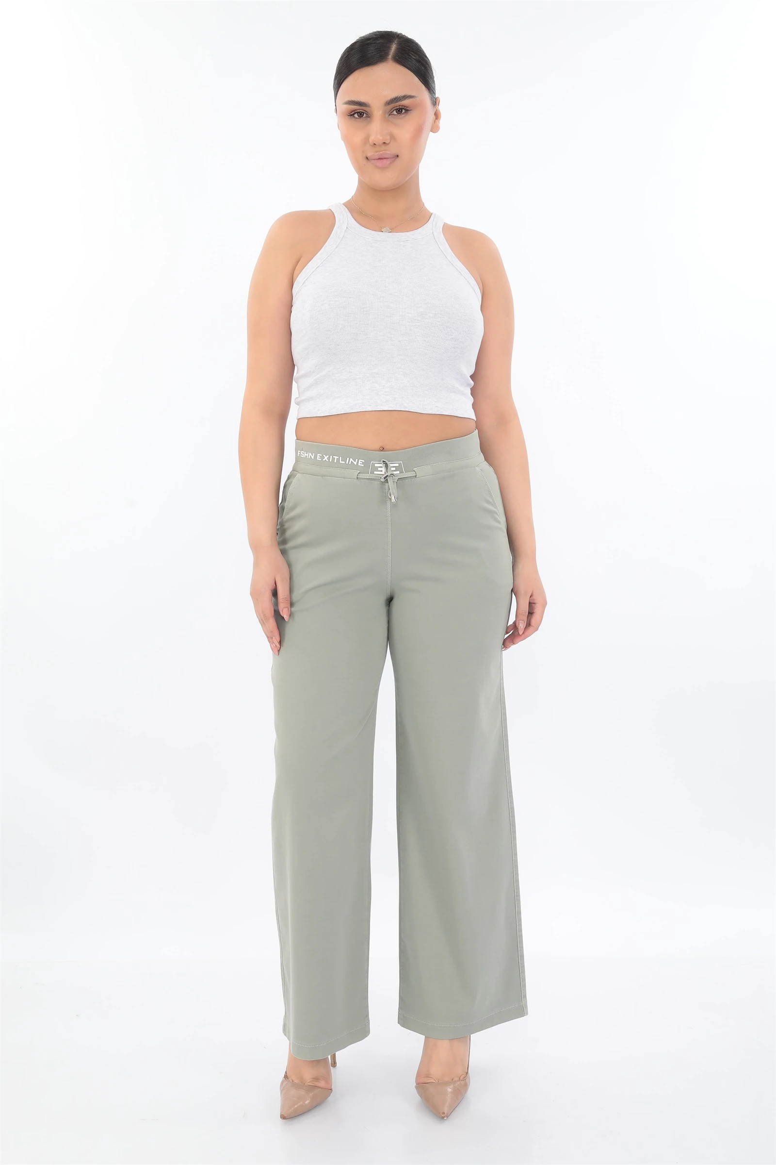 Sezonluk Taşlı Bağcıklı Lastikli Bol Pantolon