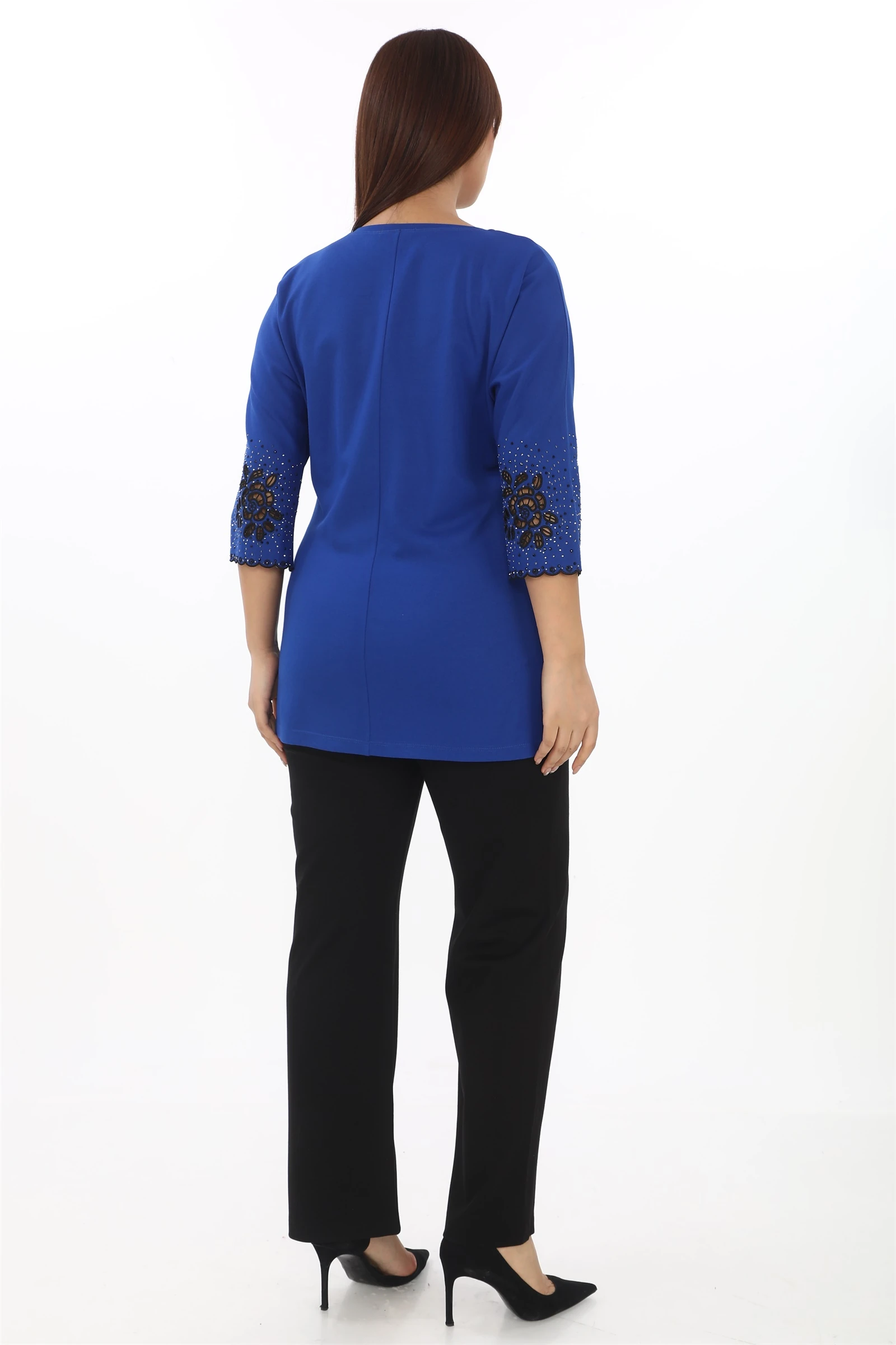 Yazlık Eteği Nakışlı & Taşlı Kemeri Lastikli Takım - Saks