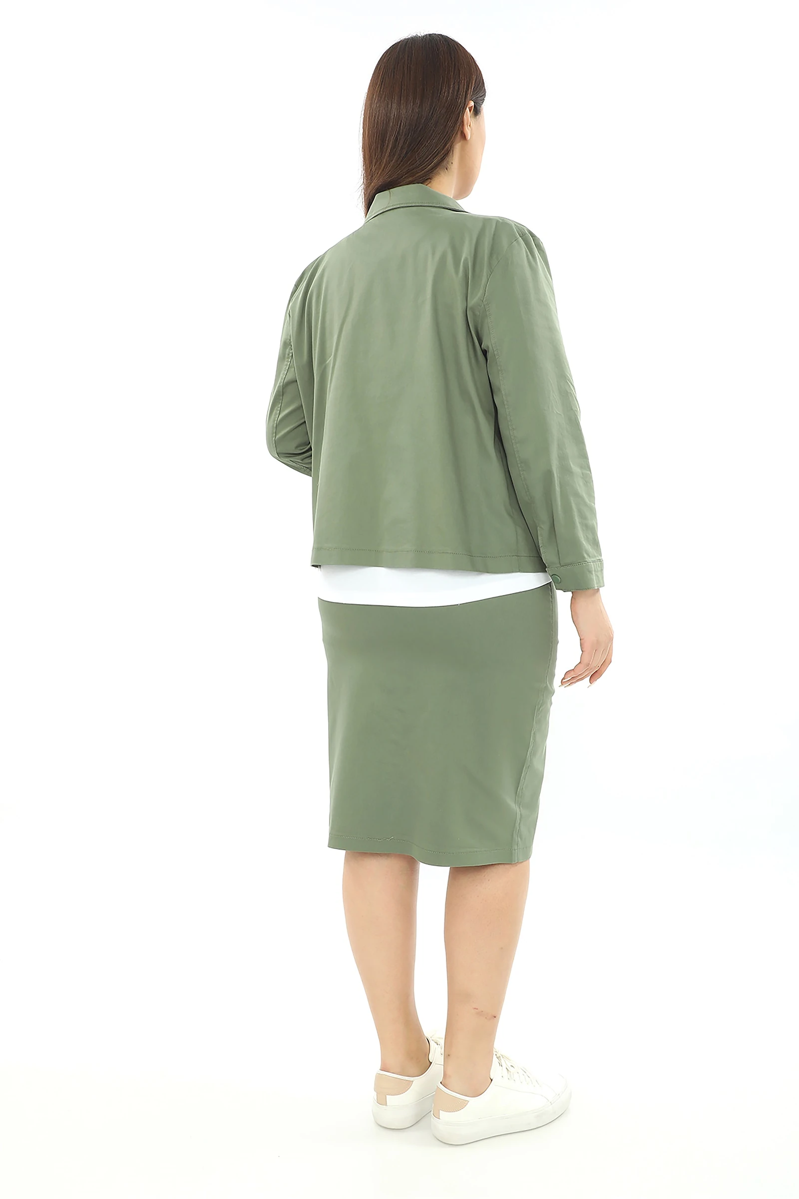 Yazlık Eteği & Ceketi Düğmeli T-Shirt'ü Baskılı 3'lü Takım - Haki