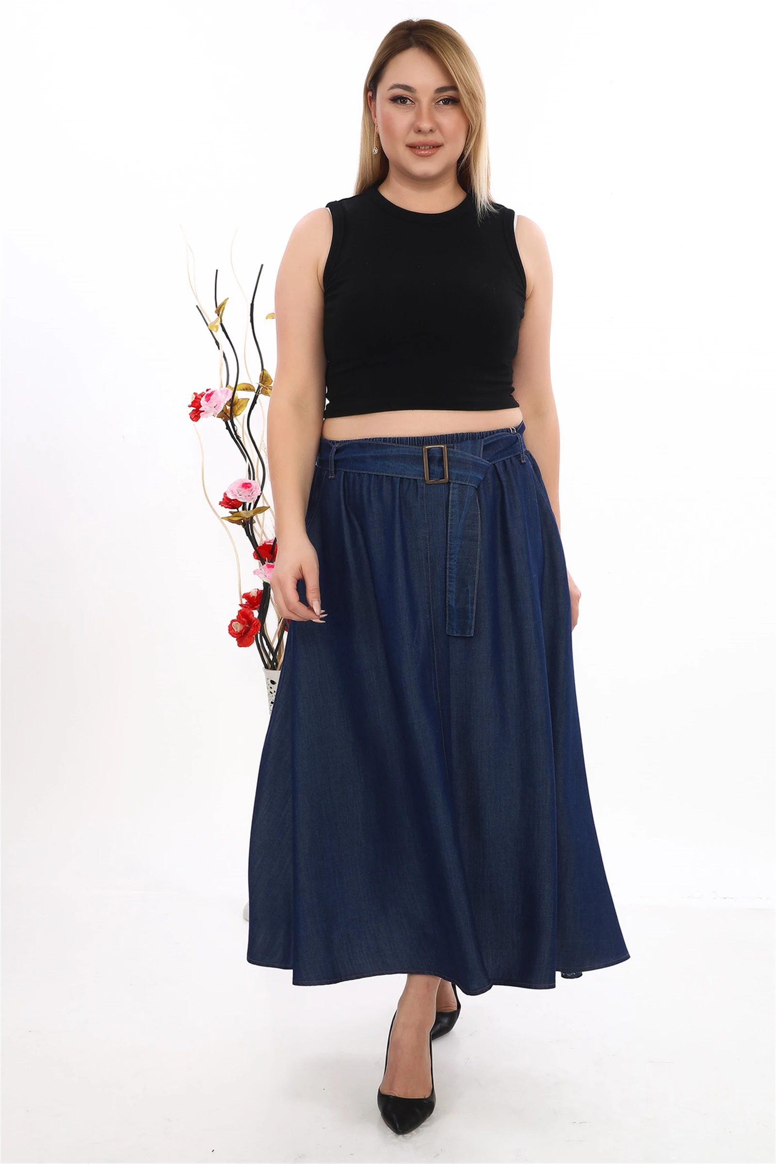 Yazlık Kemerli Beli Lastikli Tensel Etek