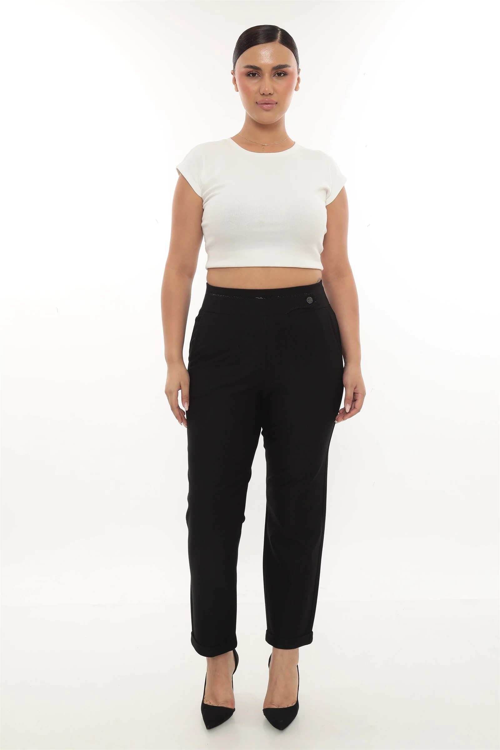 Kışlık Düğmeli Taşlı Kapaklı Pantolon