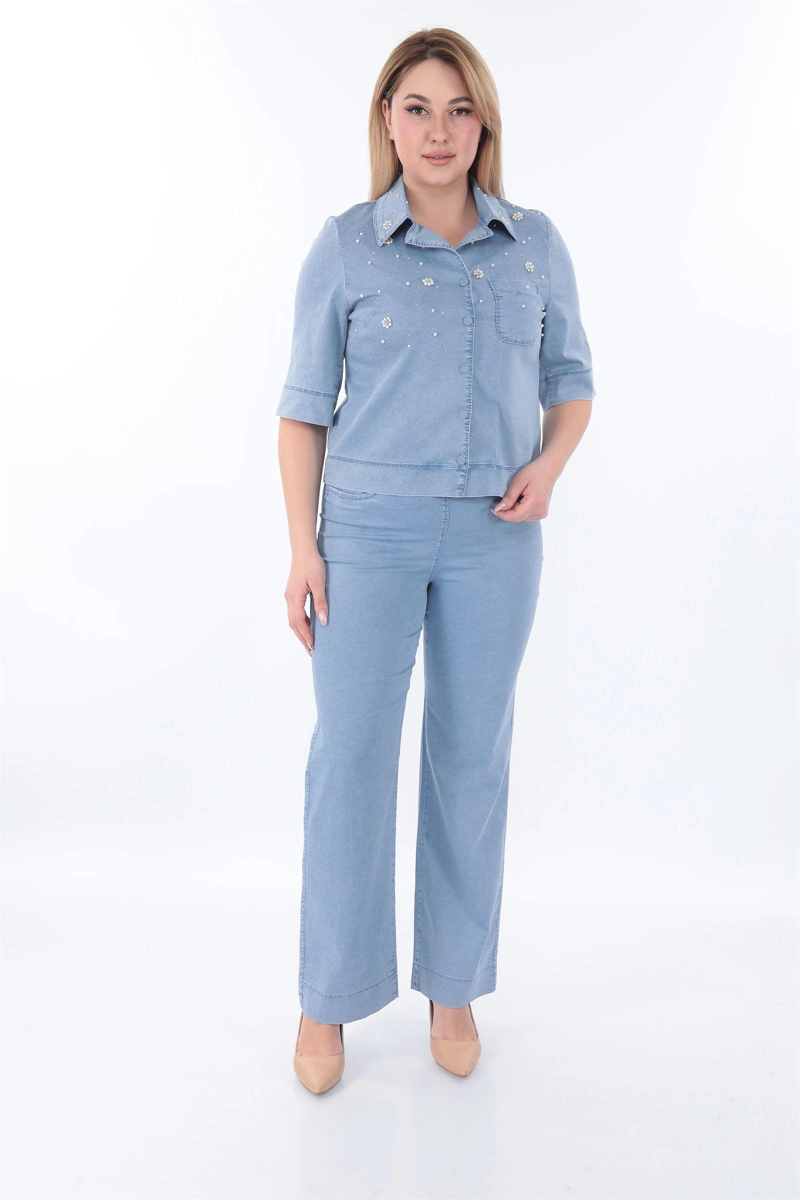 Yazlık Ceketi Çıt Çıt'lı Beli Lastikli Boncuklu 2'li Takım