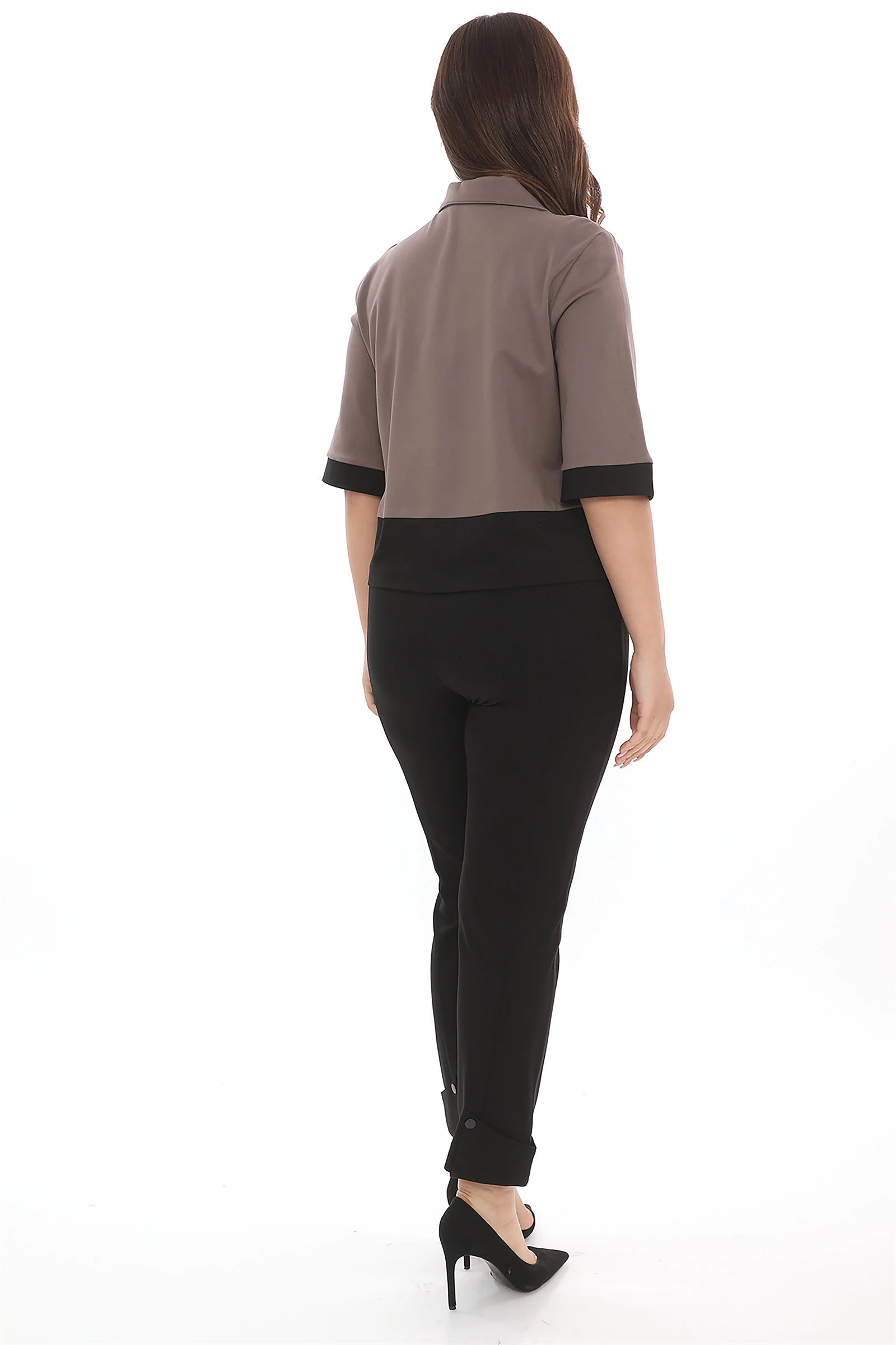 Sezonluk Önü Çıt Çıtlı Zarif 3/4 Kollu Şık Ofis Günlük Ceket - Vizon