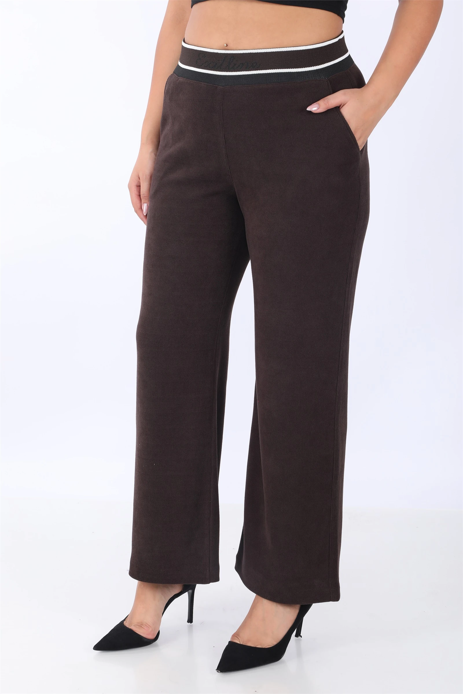 Kışlık Beli Ribanalı Cepli Boru Paça Pantolon