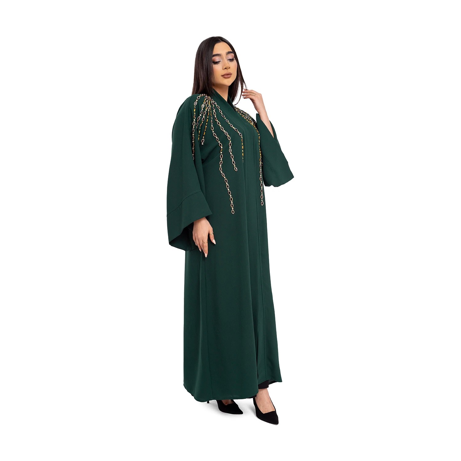 Emerald Green Waterway Stone Embroidered Abaya