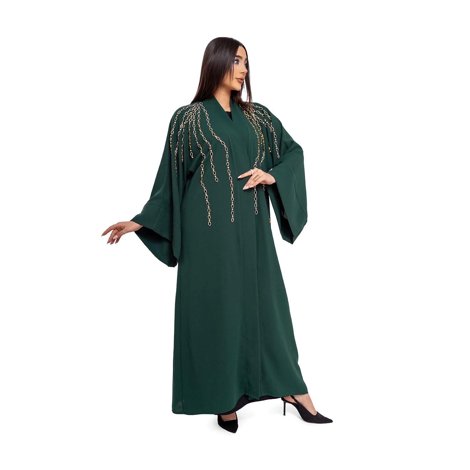Emerald Green Waterway Stone Embroidered Abaya