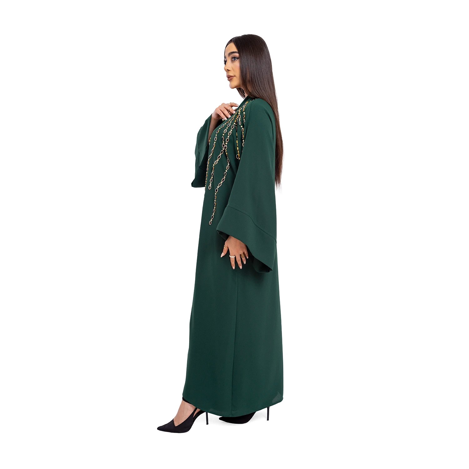 Emerald Green Waterway Stone Embroidered Abaya