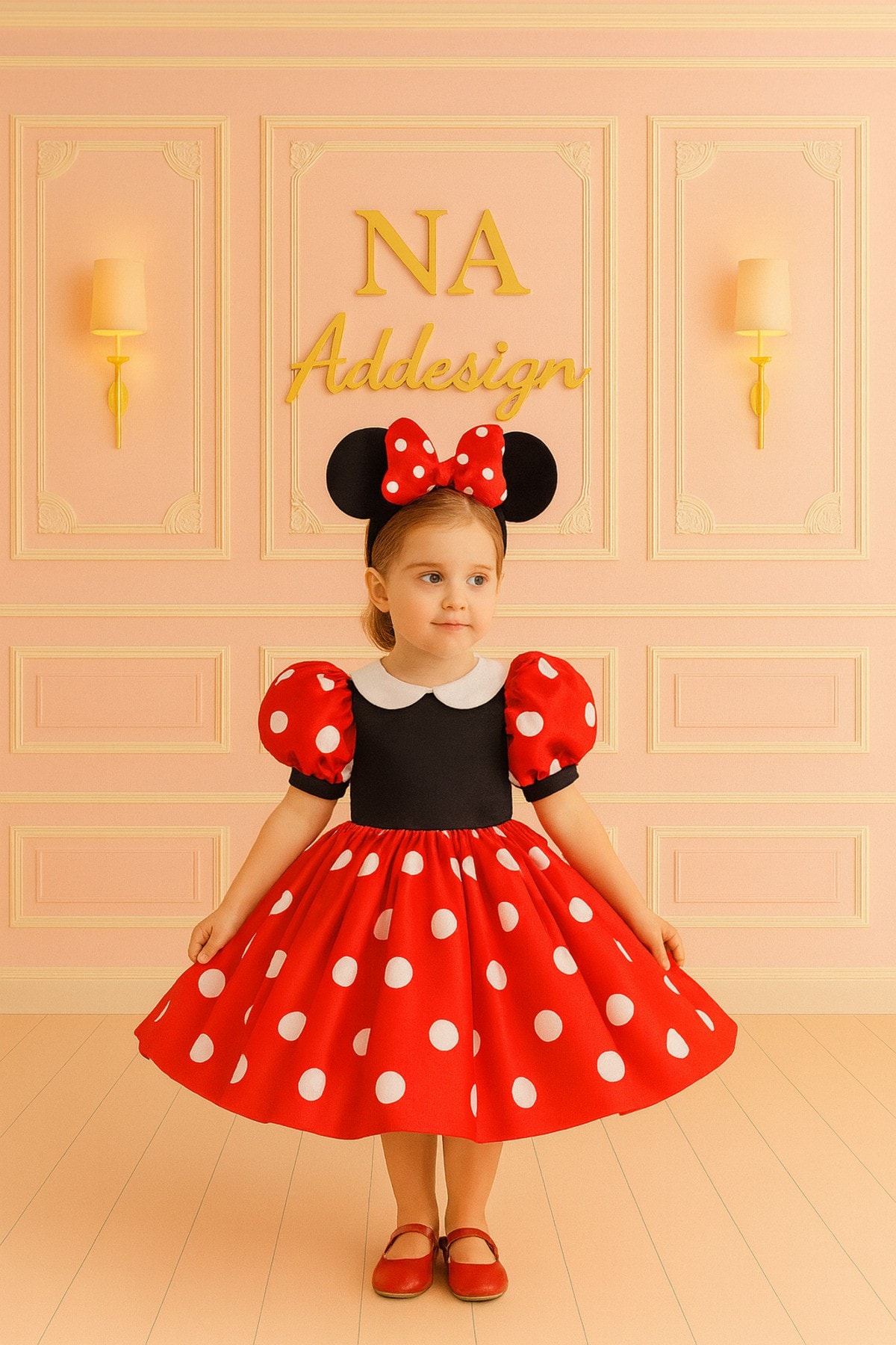 Minnie Konsept Puantiyeli Kabarık Elbise – Kırmızı Beyaz Noktalı