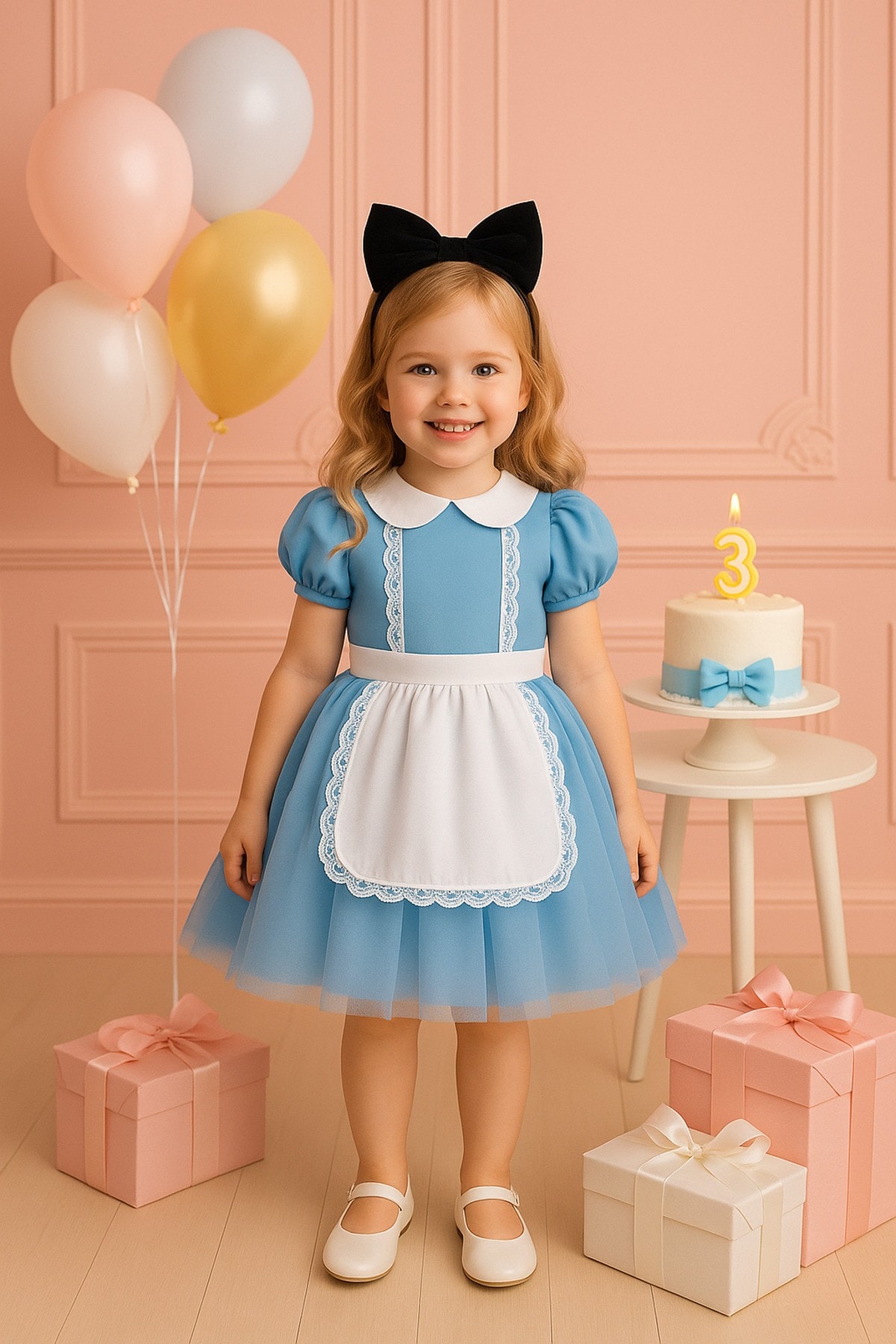 Alice Harikalar Diyarında Elbisesi, Mavi Kabarık Tüllü Elbise, Alice in Wonderland elbise