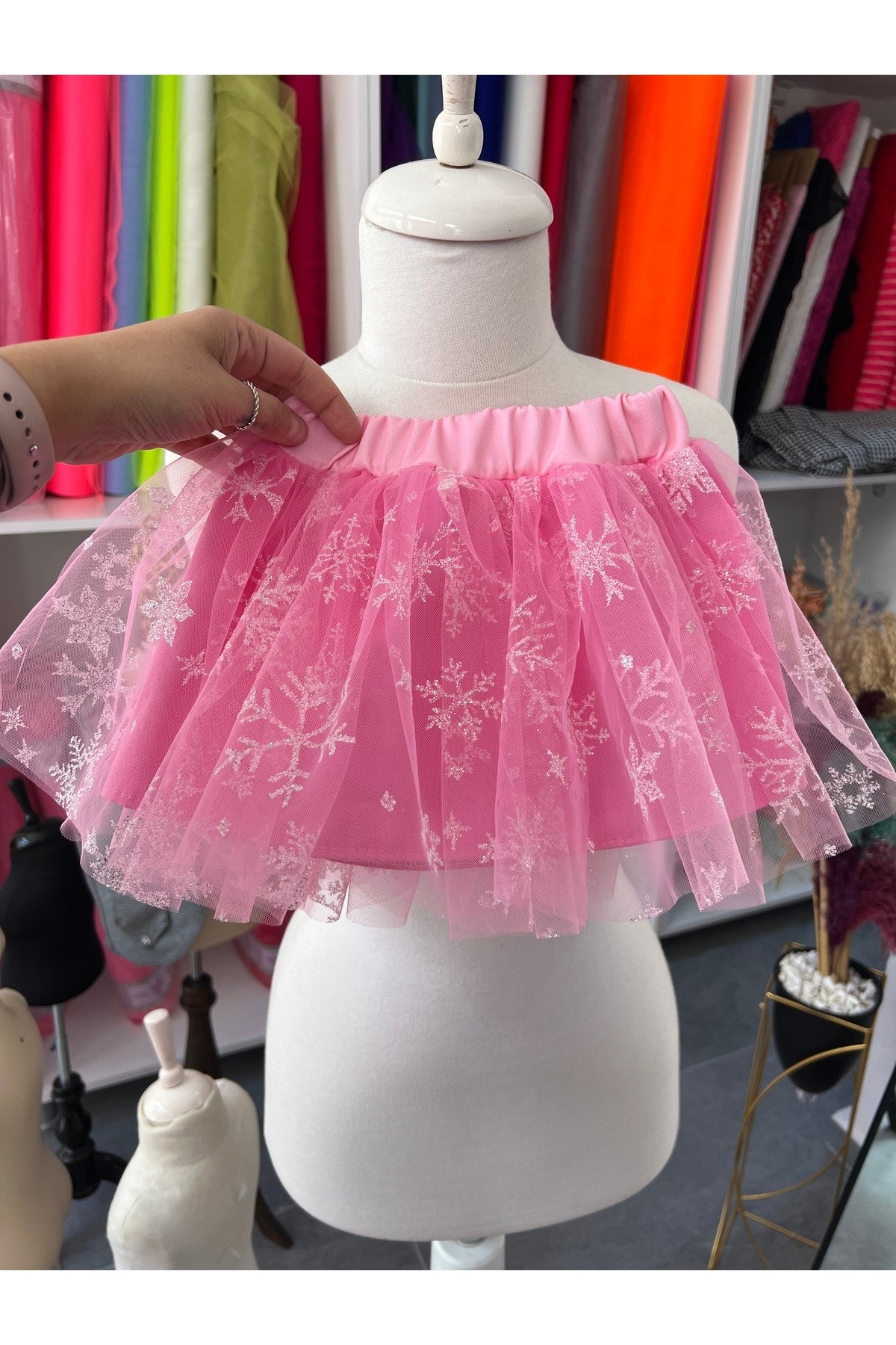 Pembe simli elsa etek, elsa tütü etek, pembe tütü etek