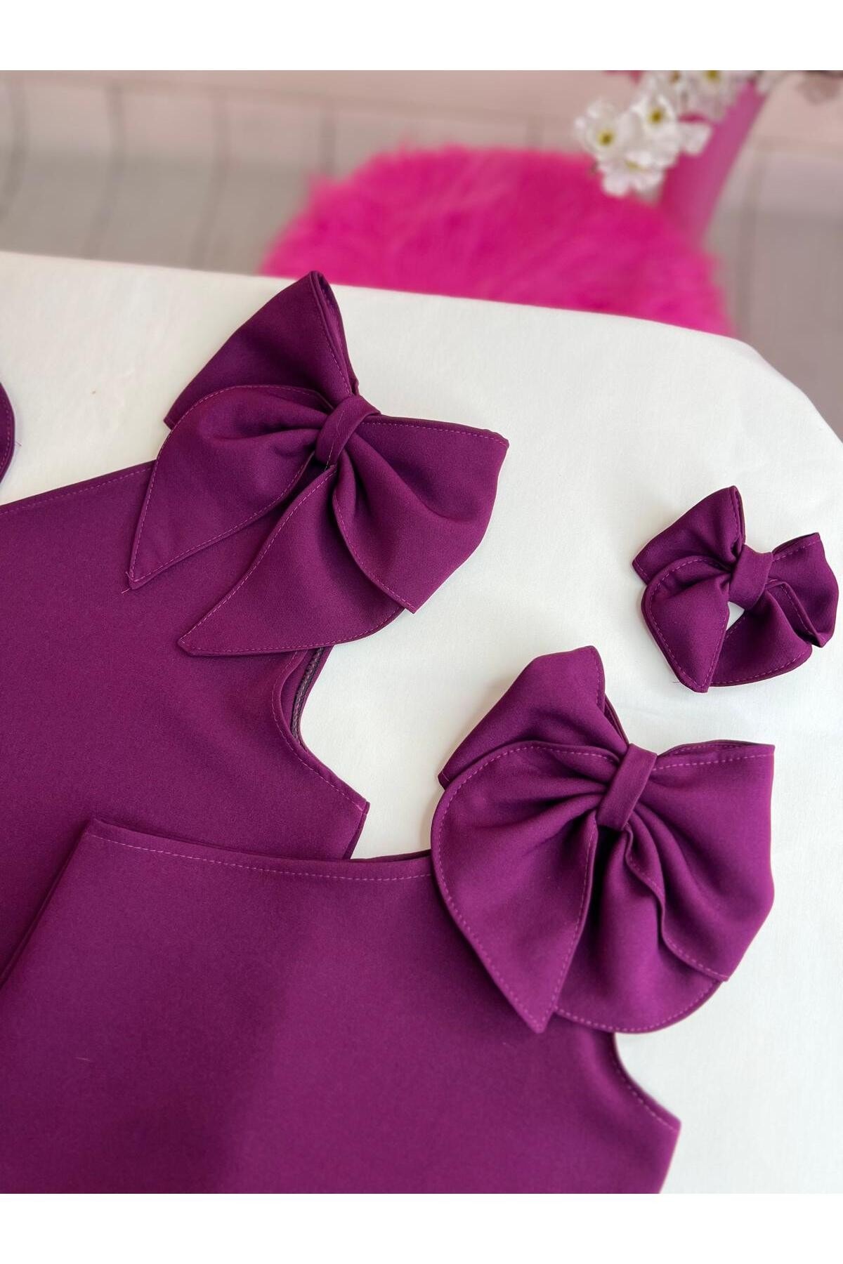 Kız Çocuk Tek Omuz Fiyonk Detaylı Mor Crop Bluz