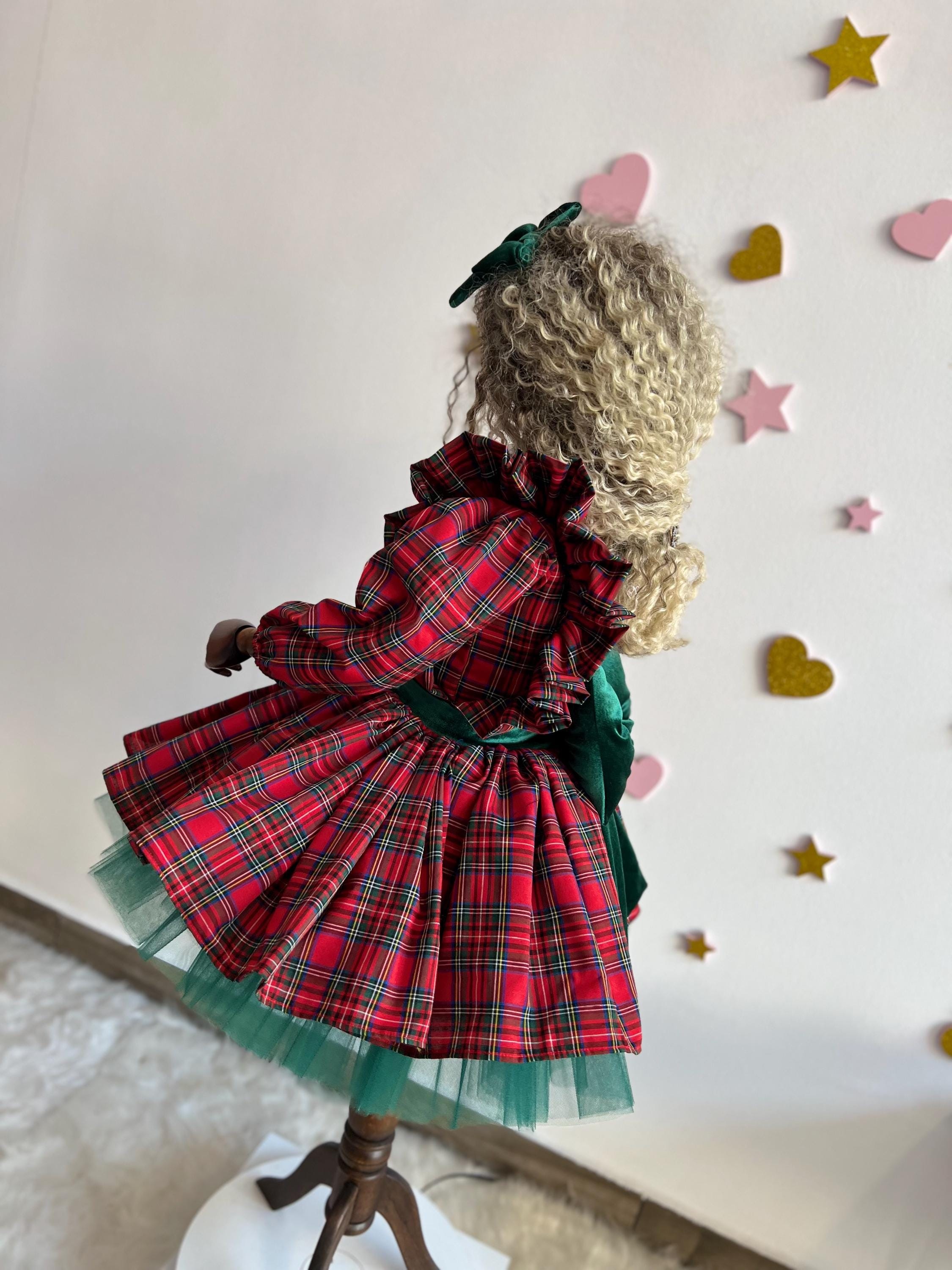 Tartan Ekose Elbise, Kızlar İçin Noel Elbiseleri, Tatil Kız Elbisesi, Kırmızı Noel Partisi Kıyafeti, Ekose Volanlı Elbise, Küçük Çocuk Noel Elbisesi