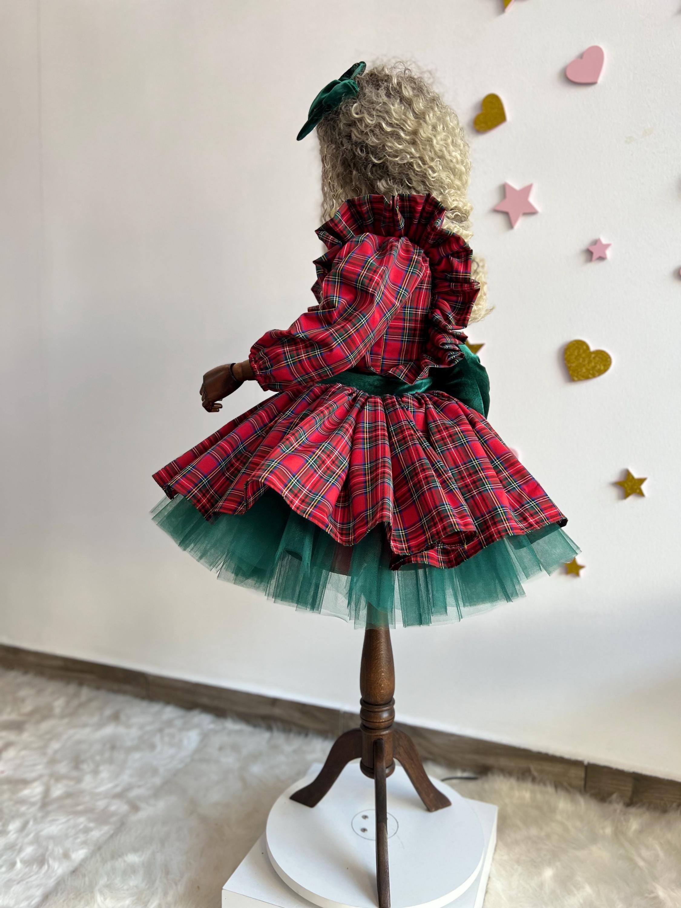 Tartan Ekose Elbise, Kızlar İçin Noel Elbiseleri, Tatil Kız Elbisesi, Kırmızı Noel Partisi Kıyafeti, Ekose Volanlı Elbise, Küçük Çocuk Noel Elbisesi