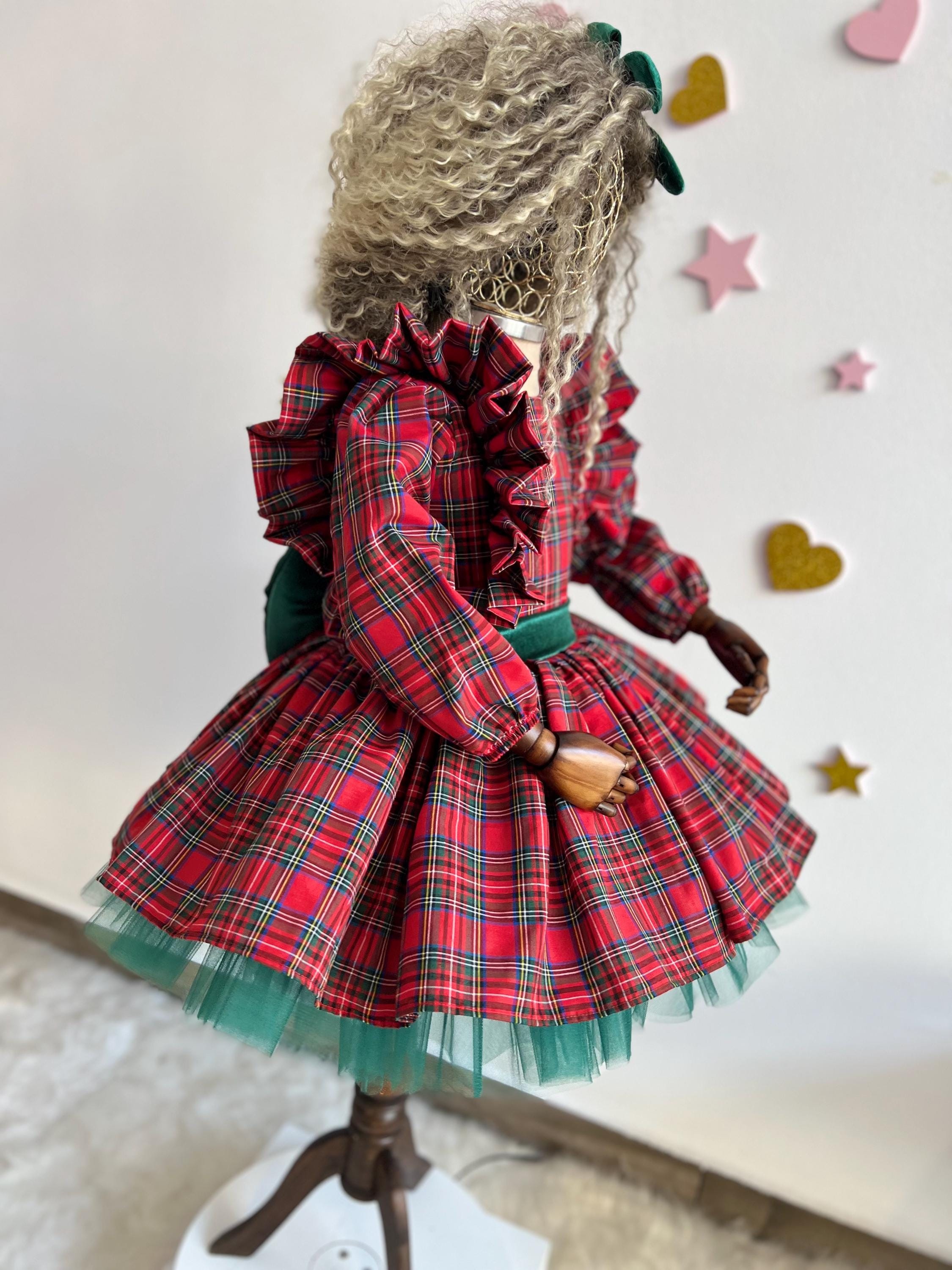 Tartan Ekose Elbise, Kızlar İçin Noel Elbiseleri, Tatil Kız Elbisesi, Kırmızı Noel Partisi Kıyafeti, Ekose Volanlı Elbise, Küçük Çocuk Noel Elbisesi