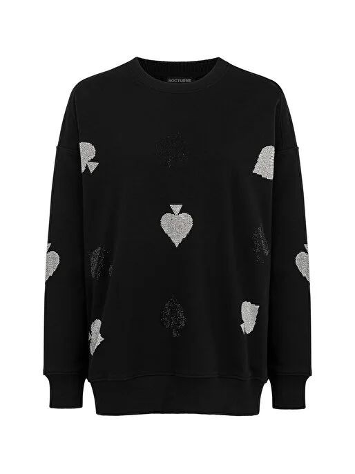 NOCTURNE Taş Baskılı Oversize Sweatshirt