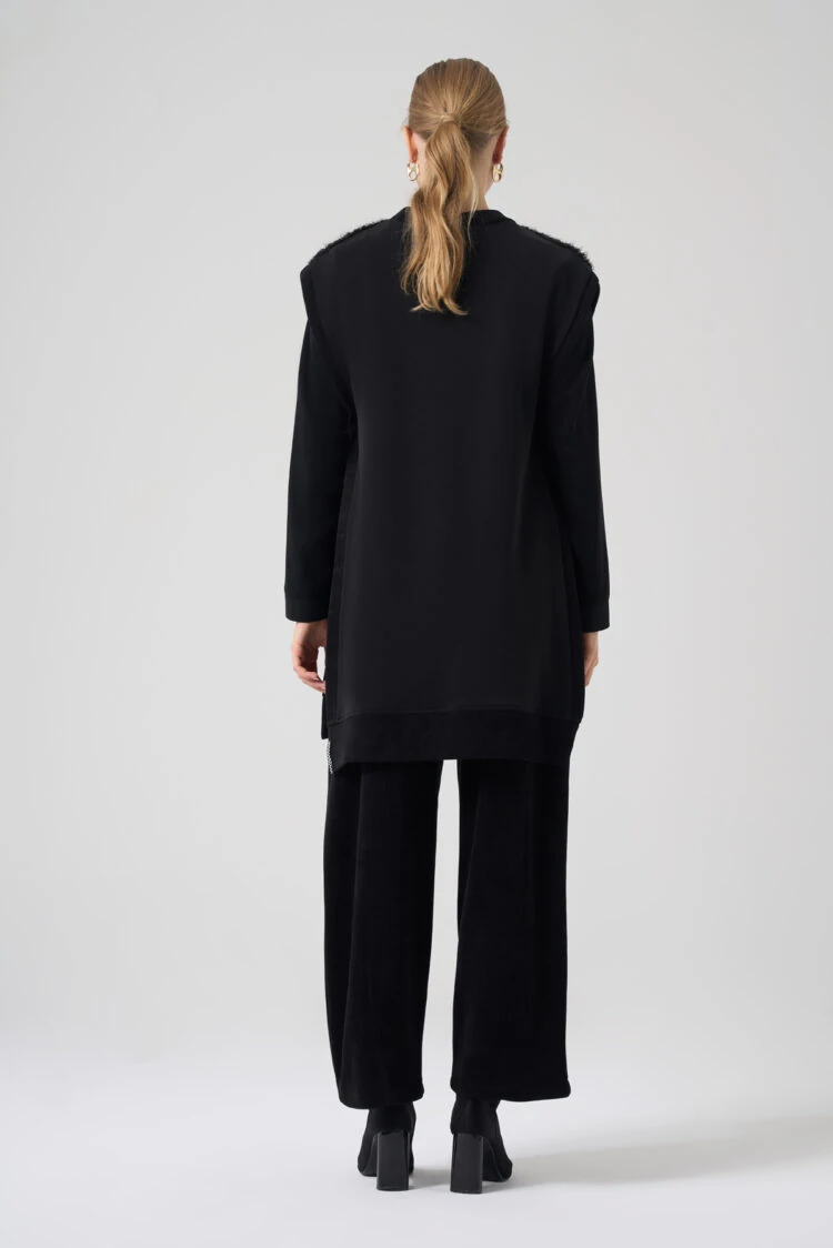 MASCARA- PELUŞ DETAY SİYAH SÜVETER 