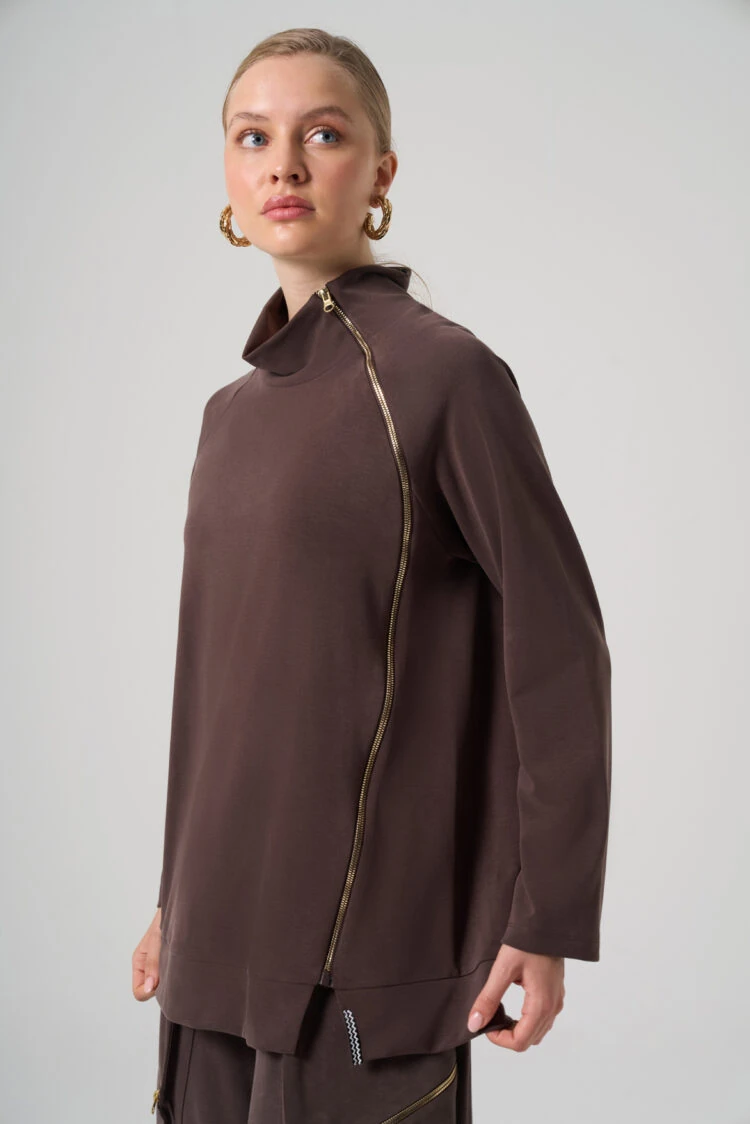 MASCARA- YANLARI FERMUAR DETAY KAHVERENGİ TAKIM