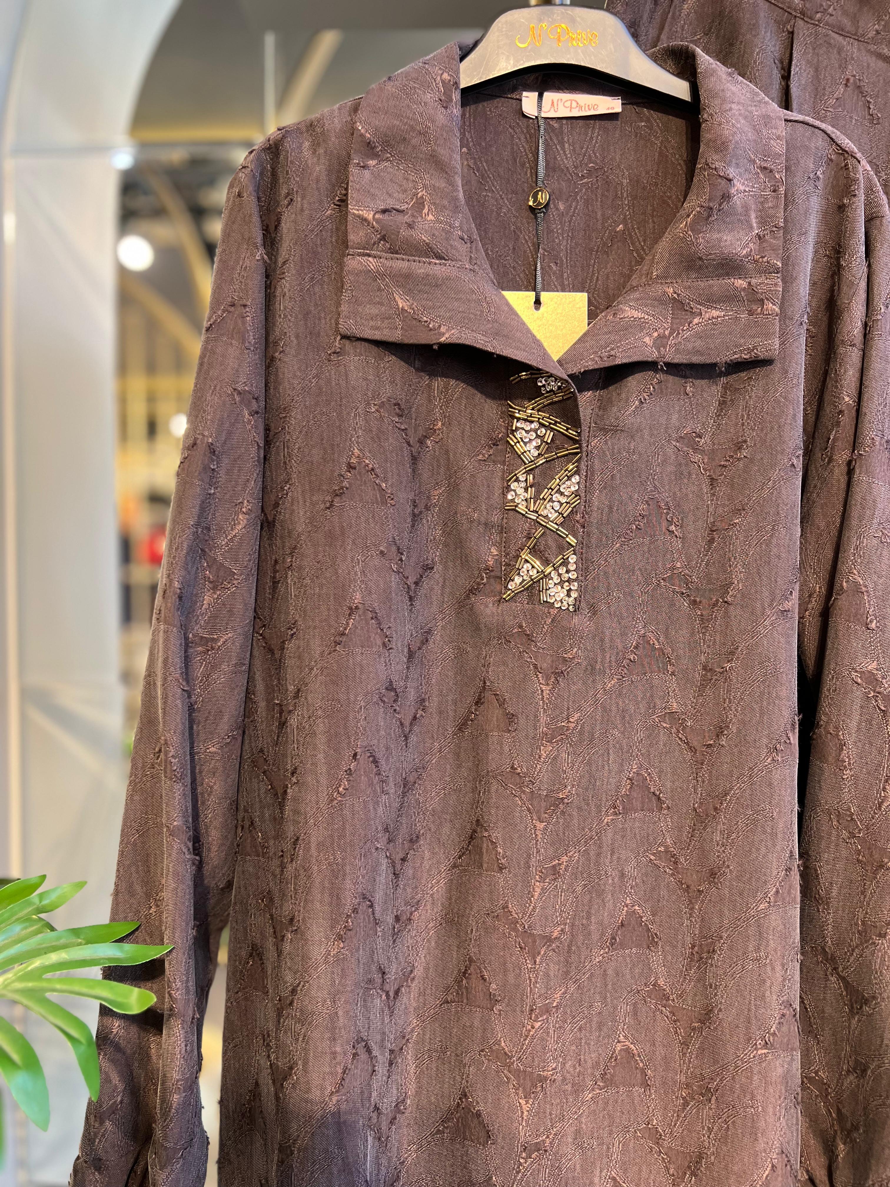 N'PRİVE- YAKA DETAYLI İPEK CUPRA DOKULU TAKIM