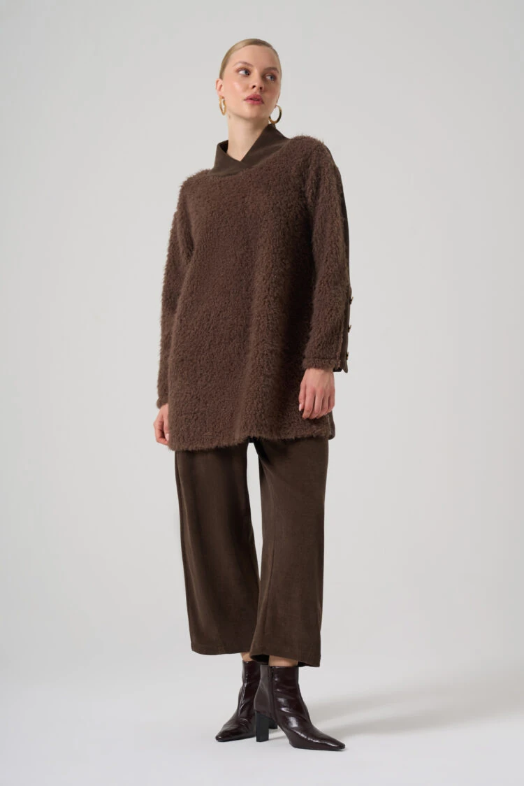 MASCARA- PELUŞ DETAY KAHVE KADİFE TAKIM