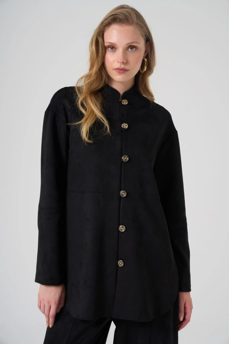 MASCARA- DÜĞME DETAY SÜET SİYAH TAKIM