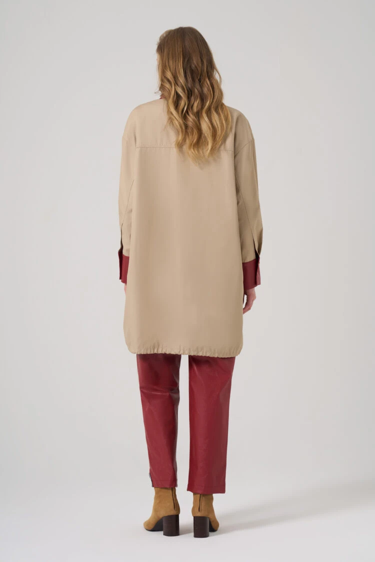 MASCARA- DERİ GÖRÜNÜMLÜ BORDO TRENÇ TAKIM