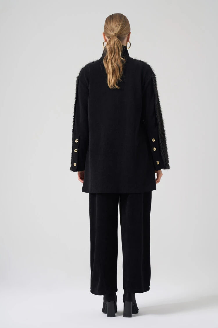 MASCARA- KOLLARI DÜĞME DETAY PELUŞ SİYAH CEKET