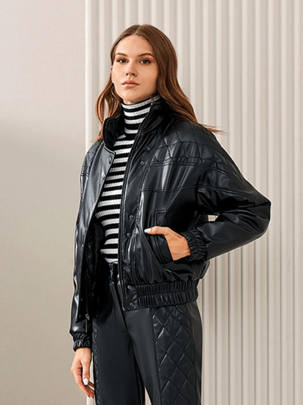 SERAP ESER - UNIQUE DERİ KAPİTONE BOMBER CEKET
