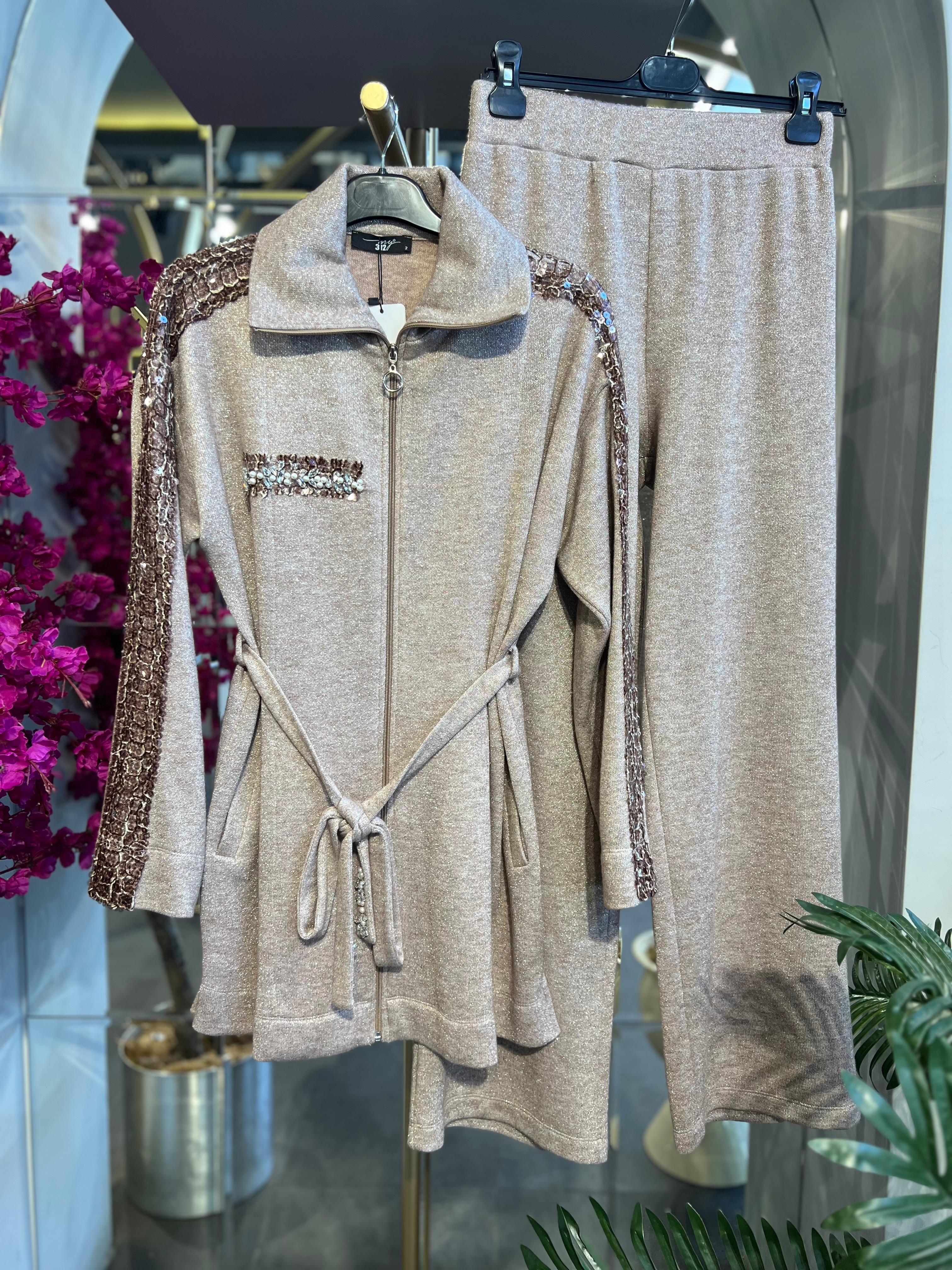 MY312- SİMLİ ÖRME BEJ TAKIM