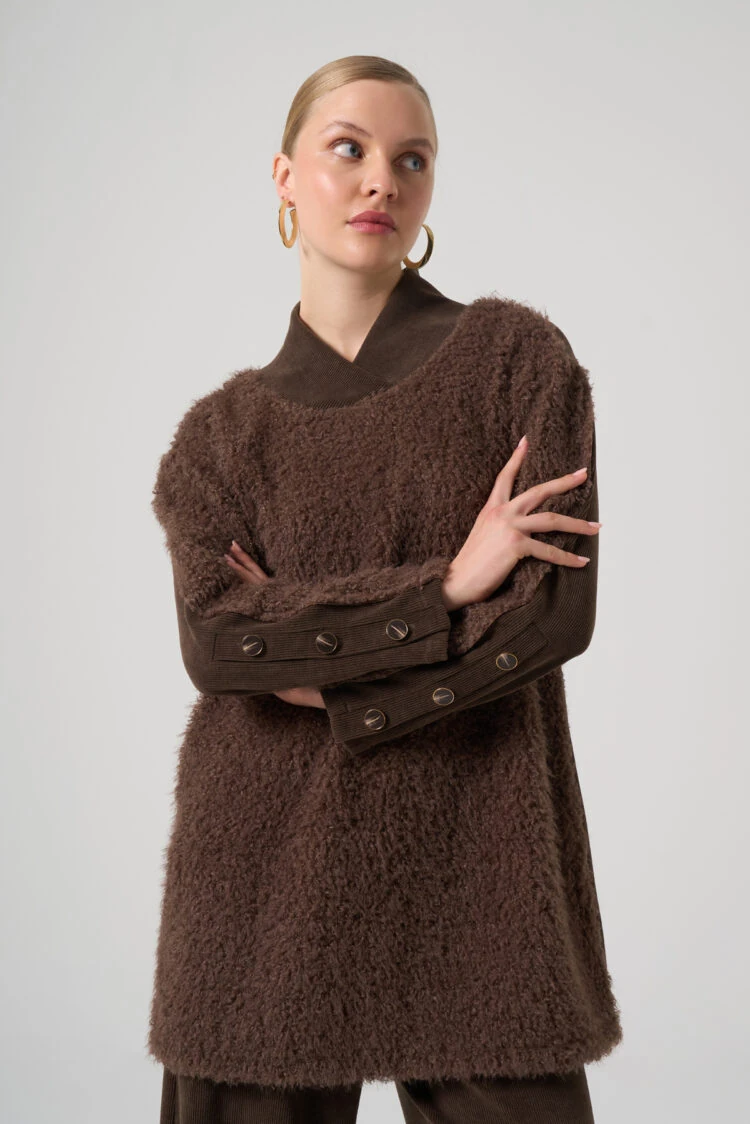 MASCARA- PELUŞ DETAY KAHVE KADİFE TAKIM