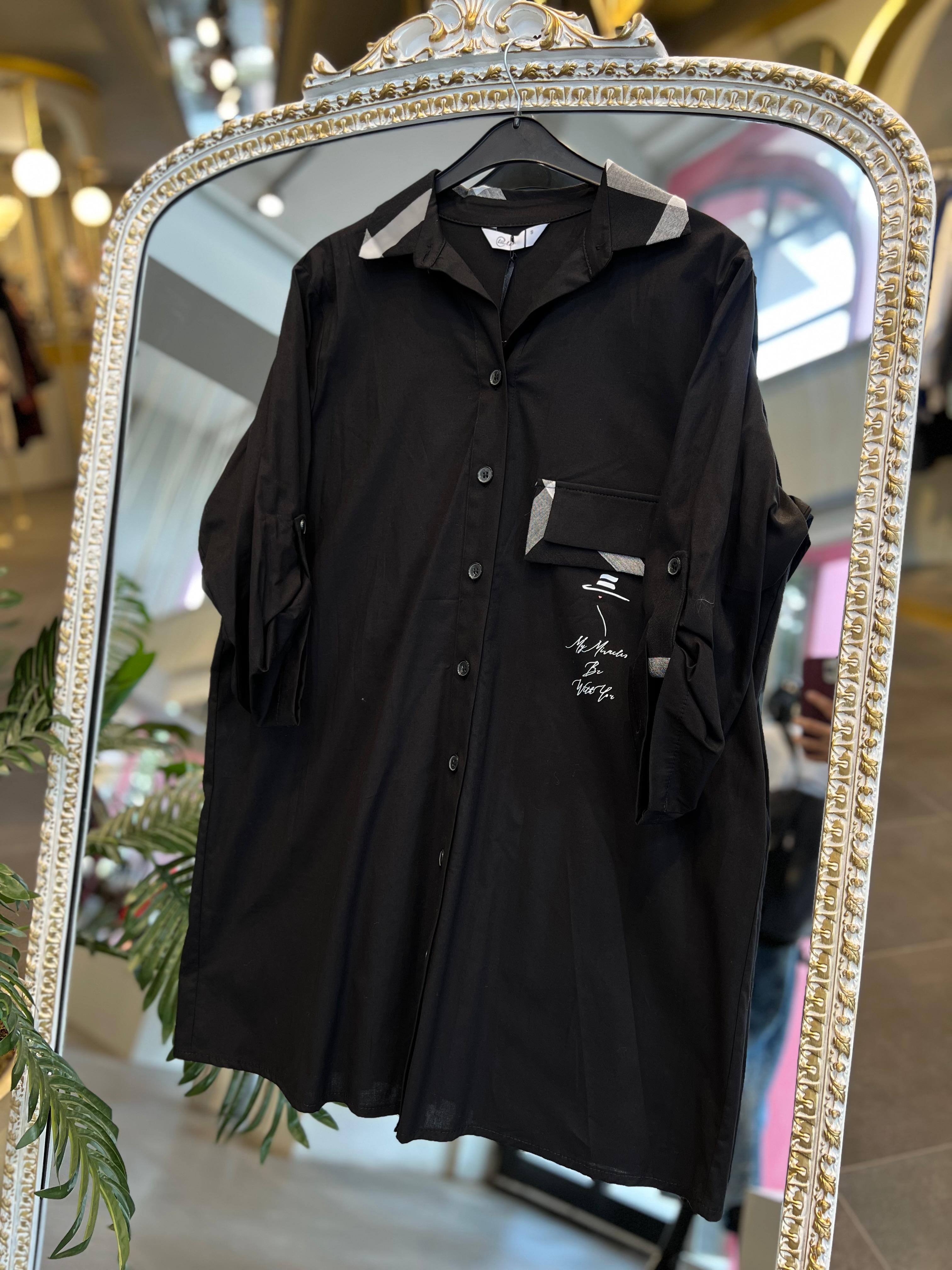 SERAP ESER EXCLUSİVE- ARKASI FERMUAR DETAYLI SİYAH GÖMLEK