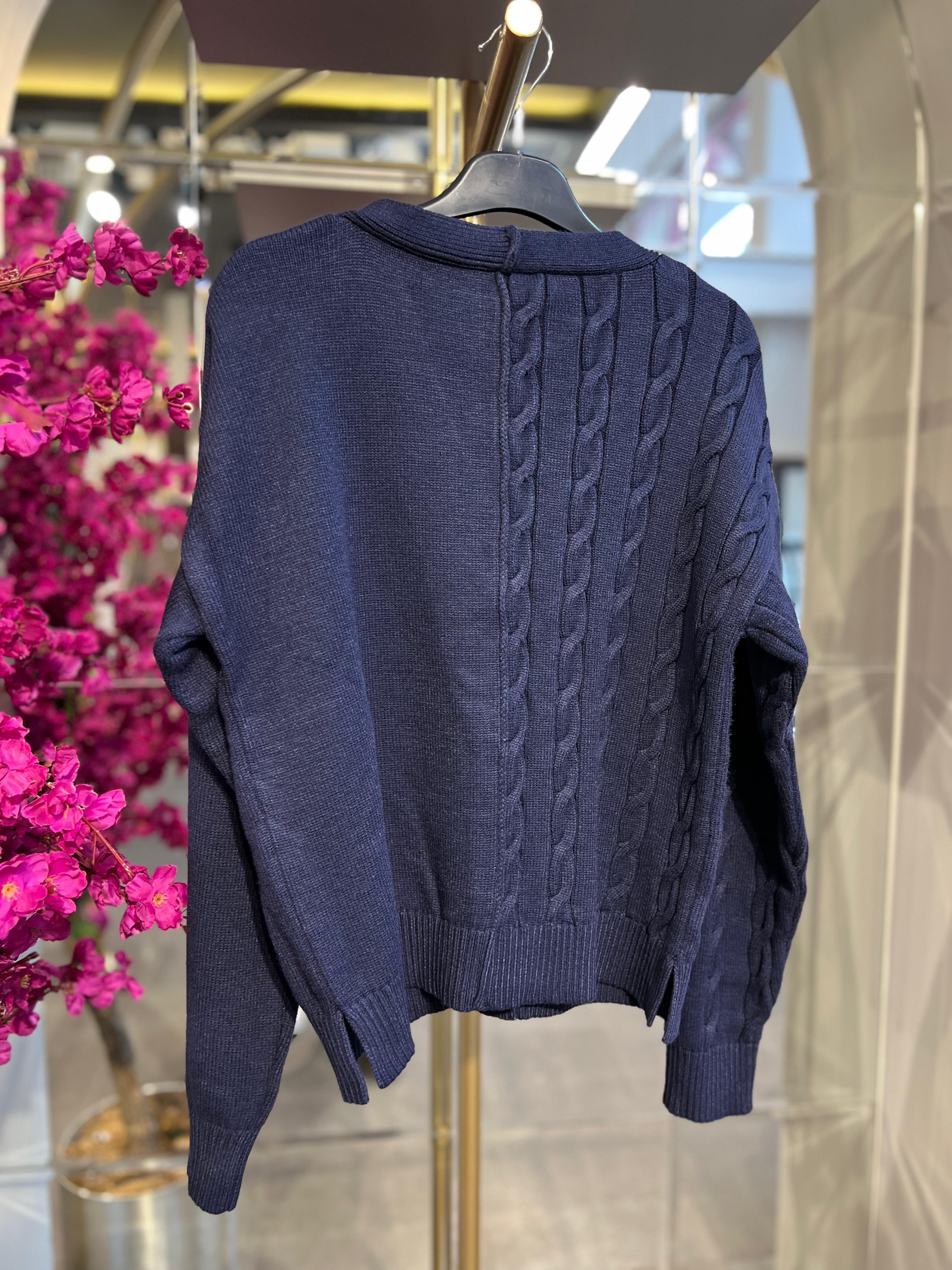 UNIQUE- DÜĞME DETAYLI LACİVERT TRİKO HIRKA