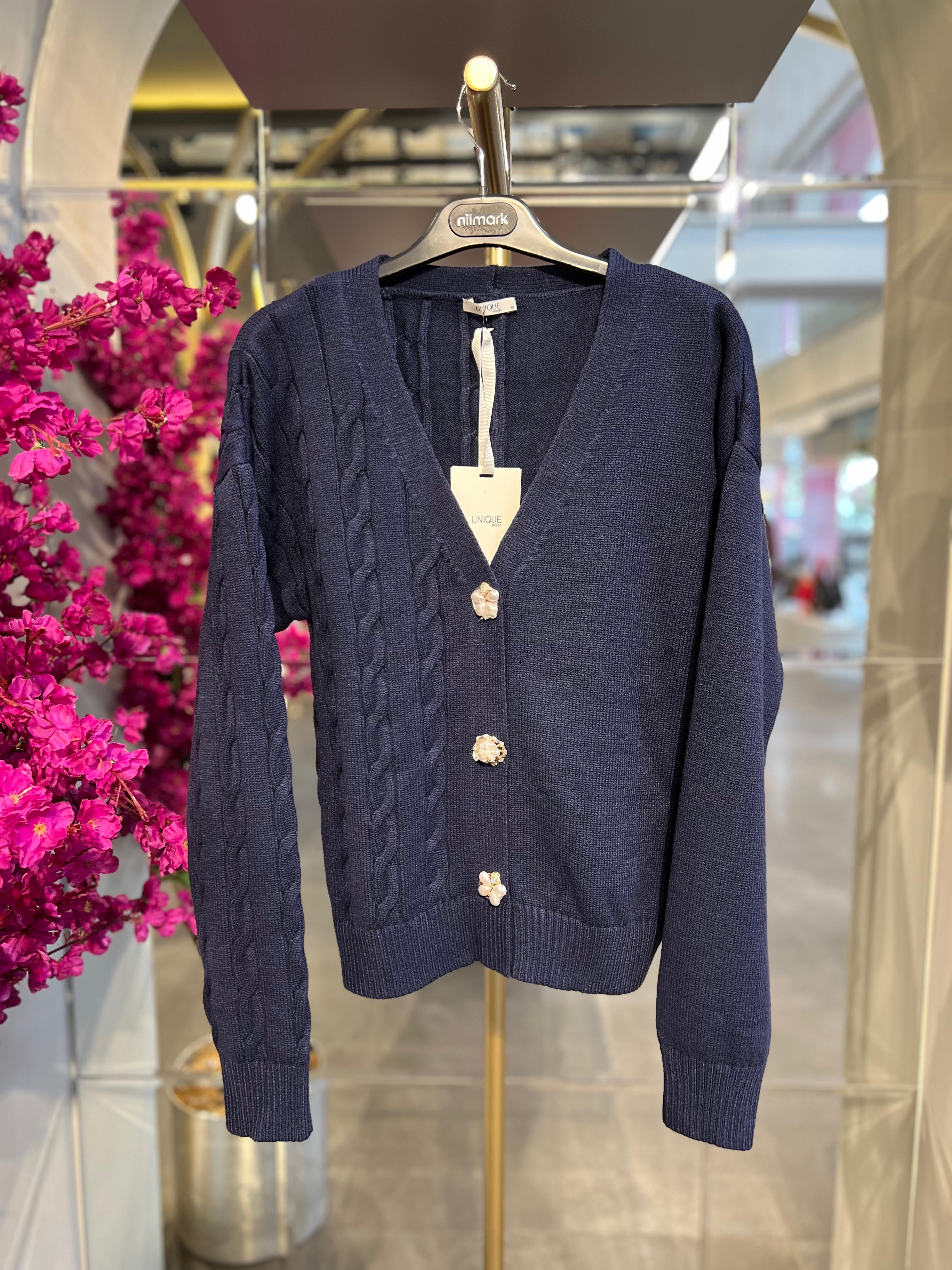 UNIQUE- DÜĞME DETAYLI LACİVERT TRİKO HIRKA