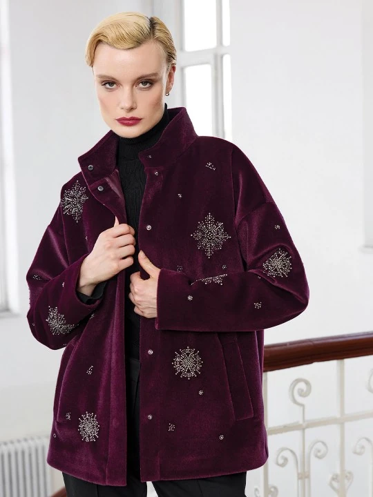 UNIQUE- NAKIŞ İŞLEMELİ BORDO MONT