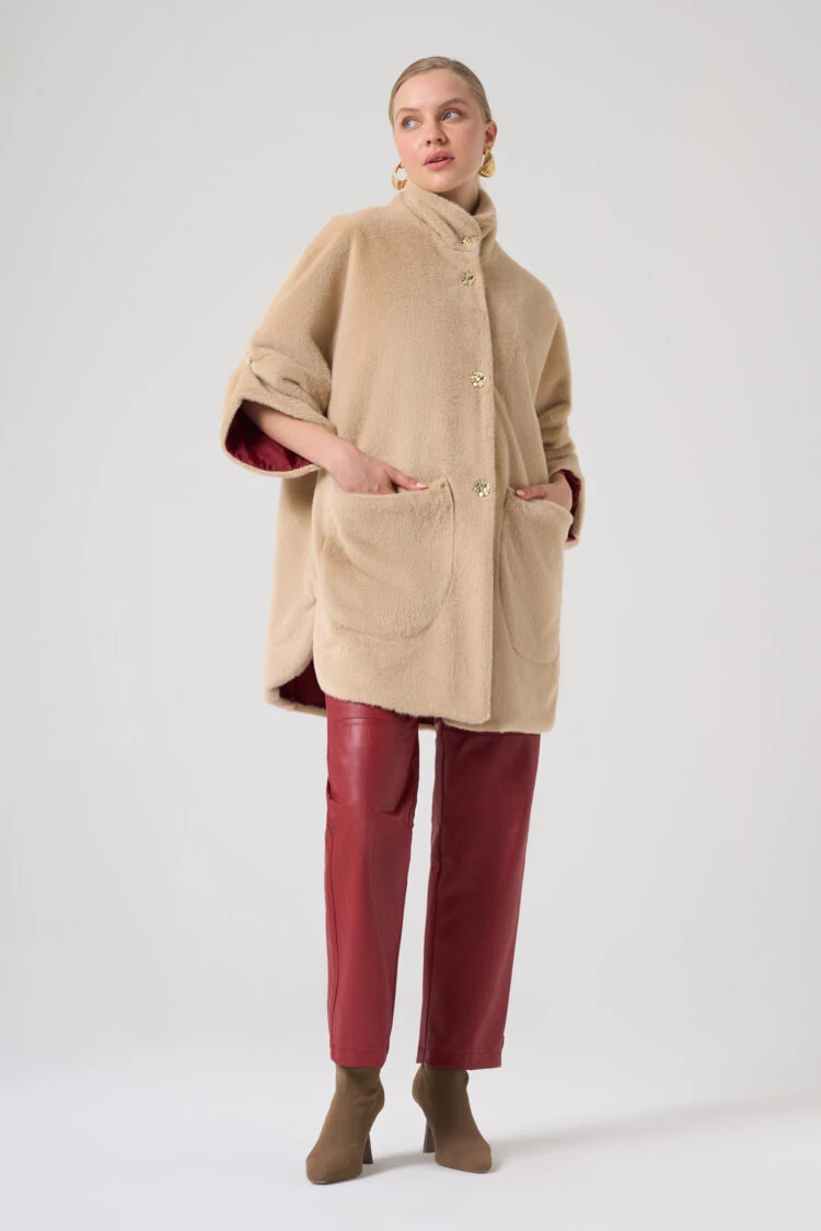 MASCARA- DİK YAKA BEJ SUNİ KÜRK