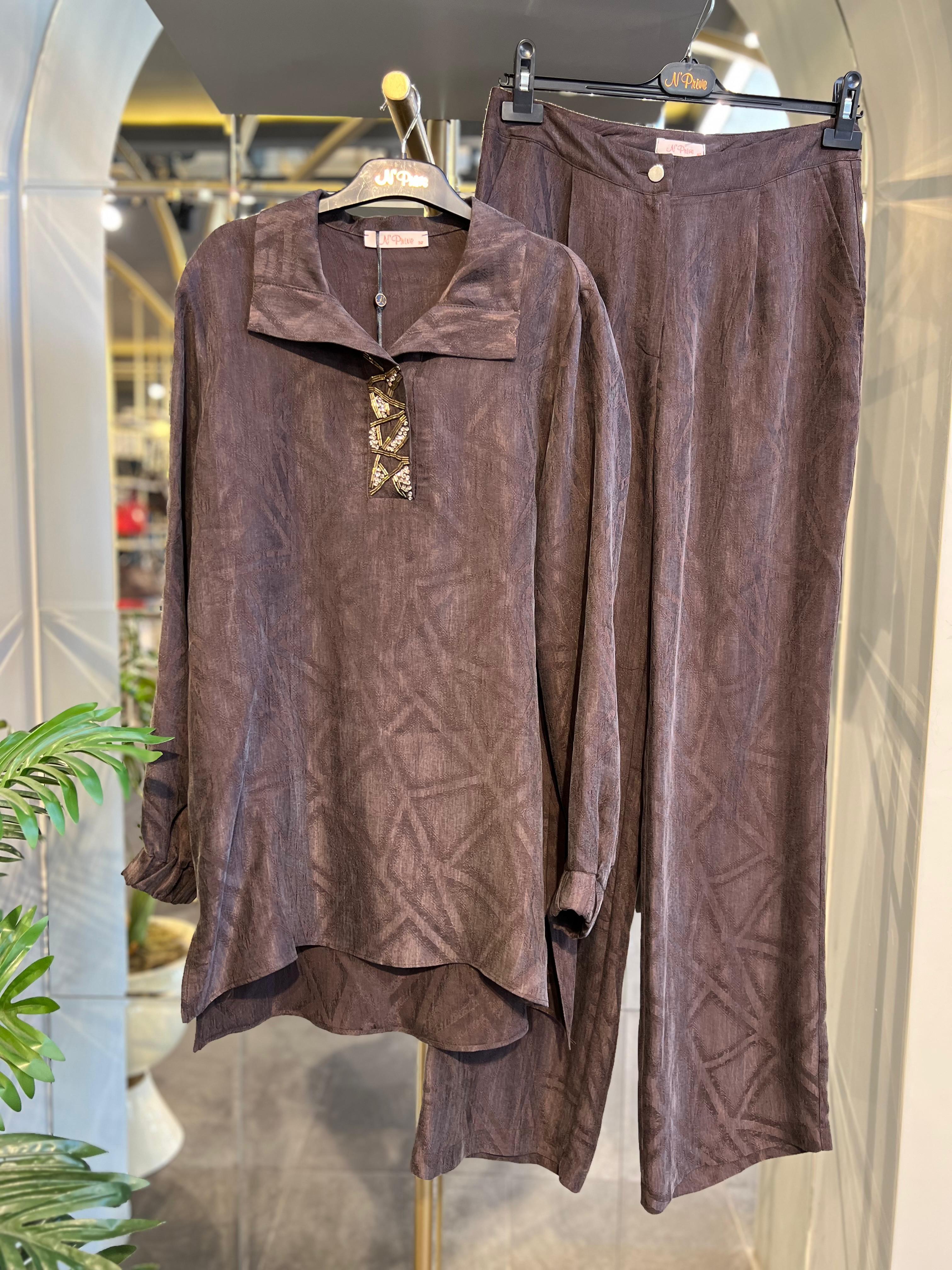 N'PRİVE- YAKA DETAYLI İPEK CUPRA TAKIM