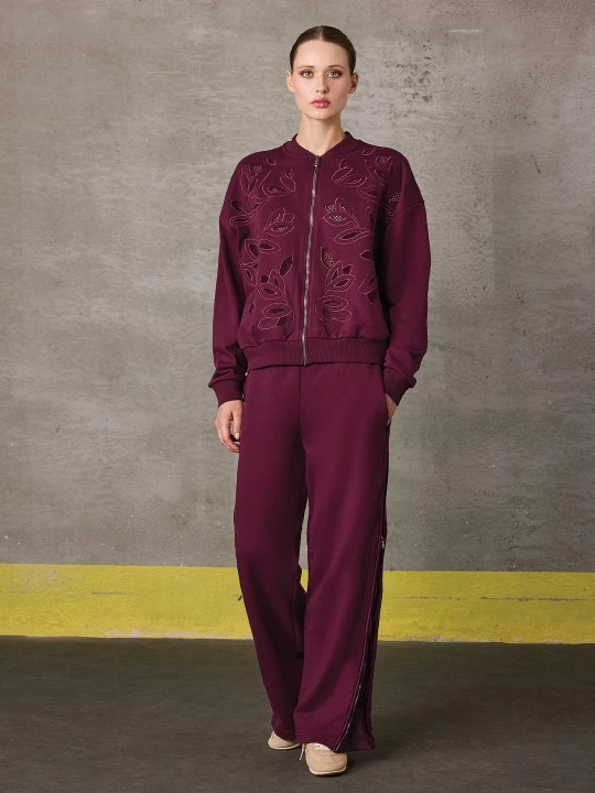 UNIQUE- İŞLEMELİ BOMBER SWEATSHİRT