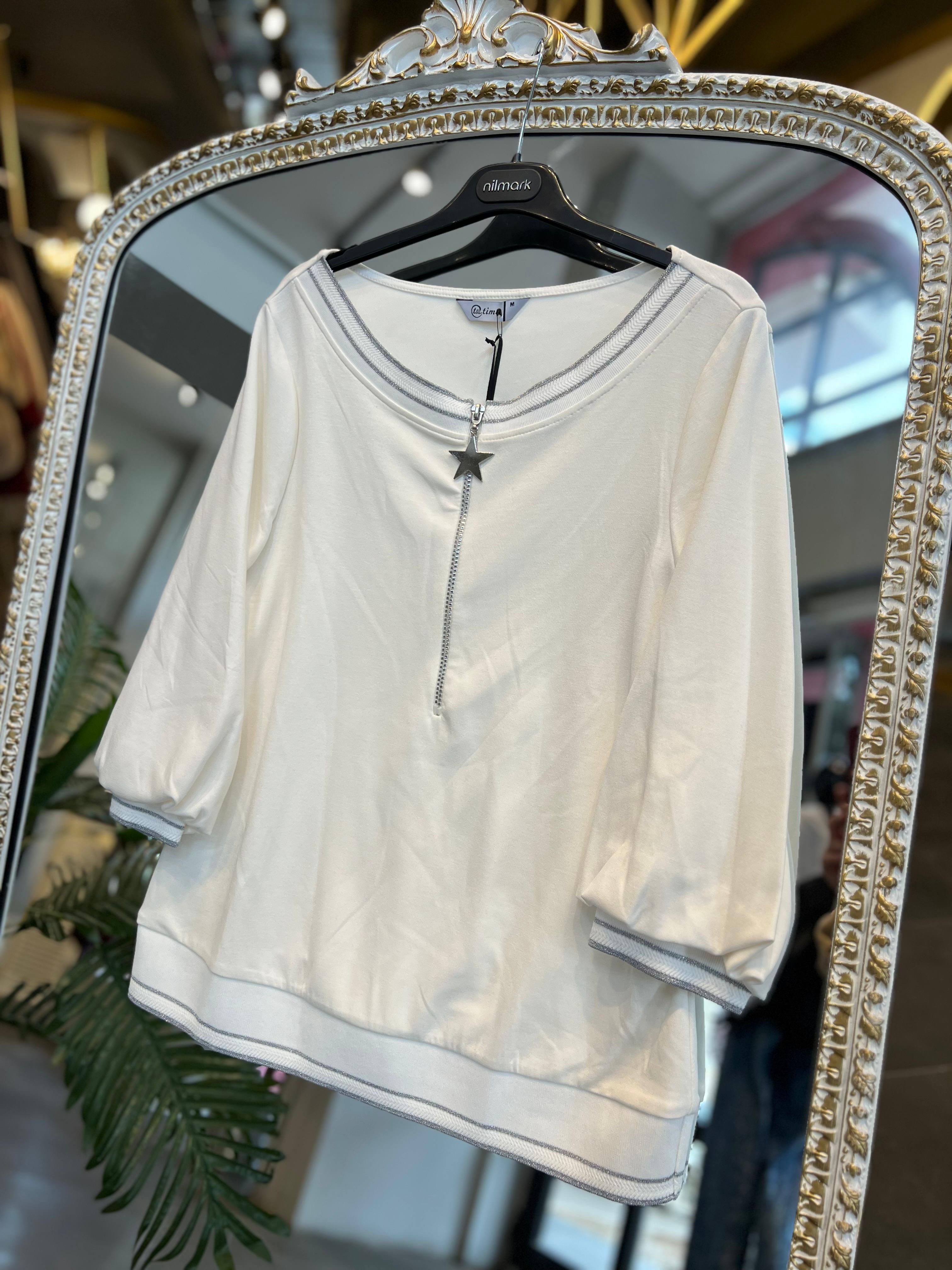 SERAP ESER EXCLUSİVE- FERMUAR DETAYLI EKRU BLUZ