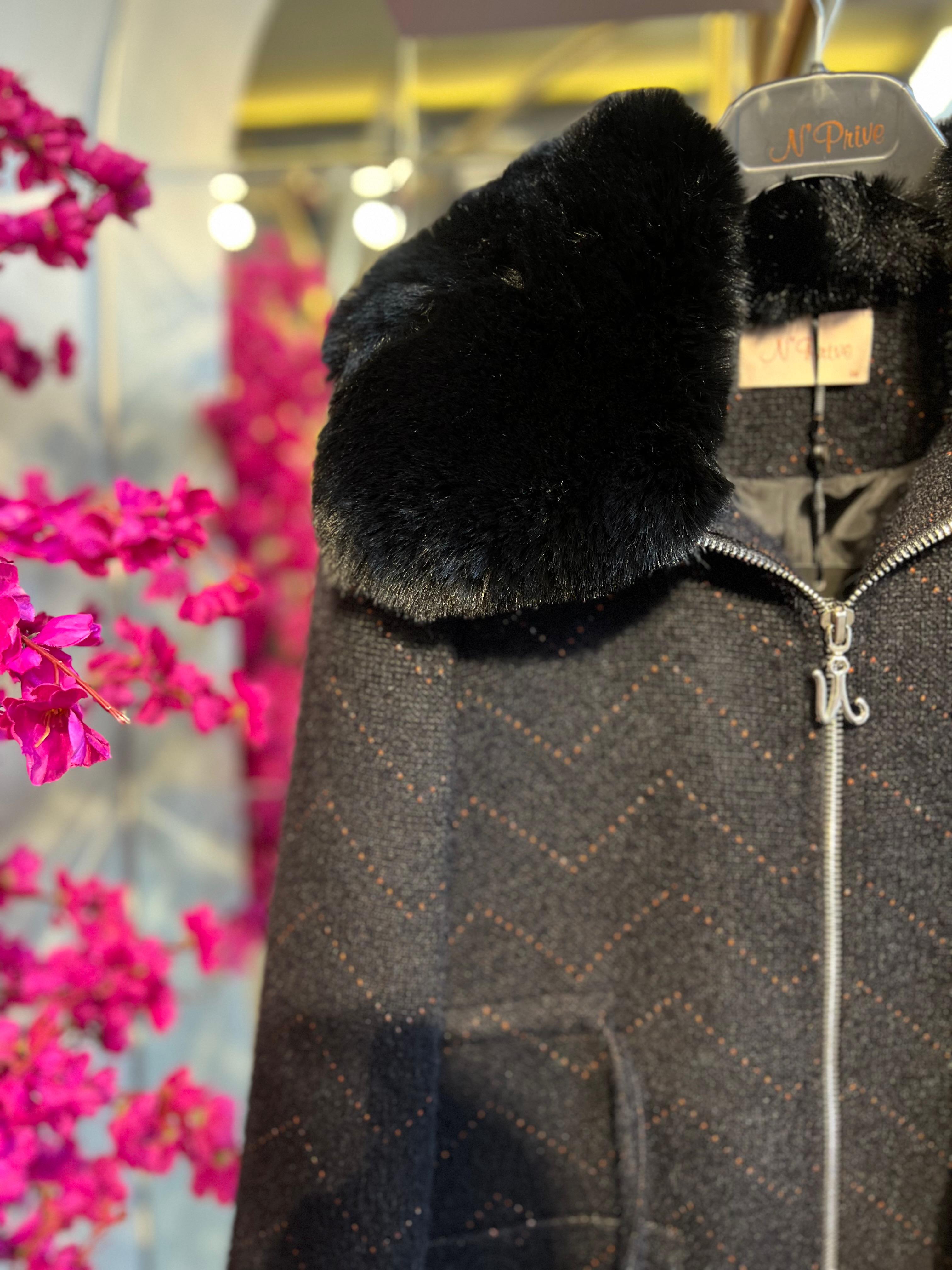 N'PRİVE- KÜRK DETAYLI ÇELİK ÖRME KABAN