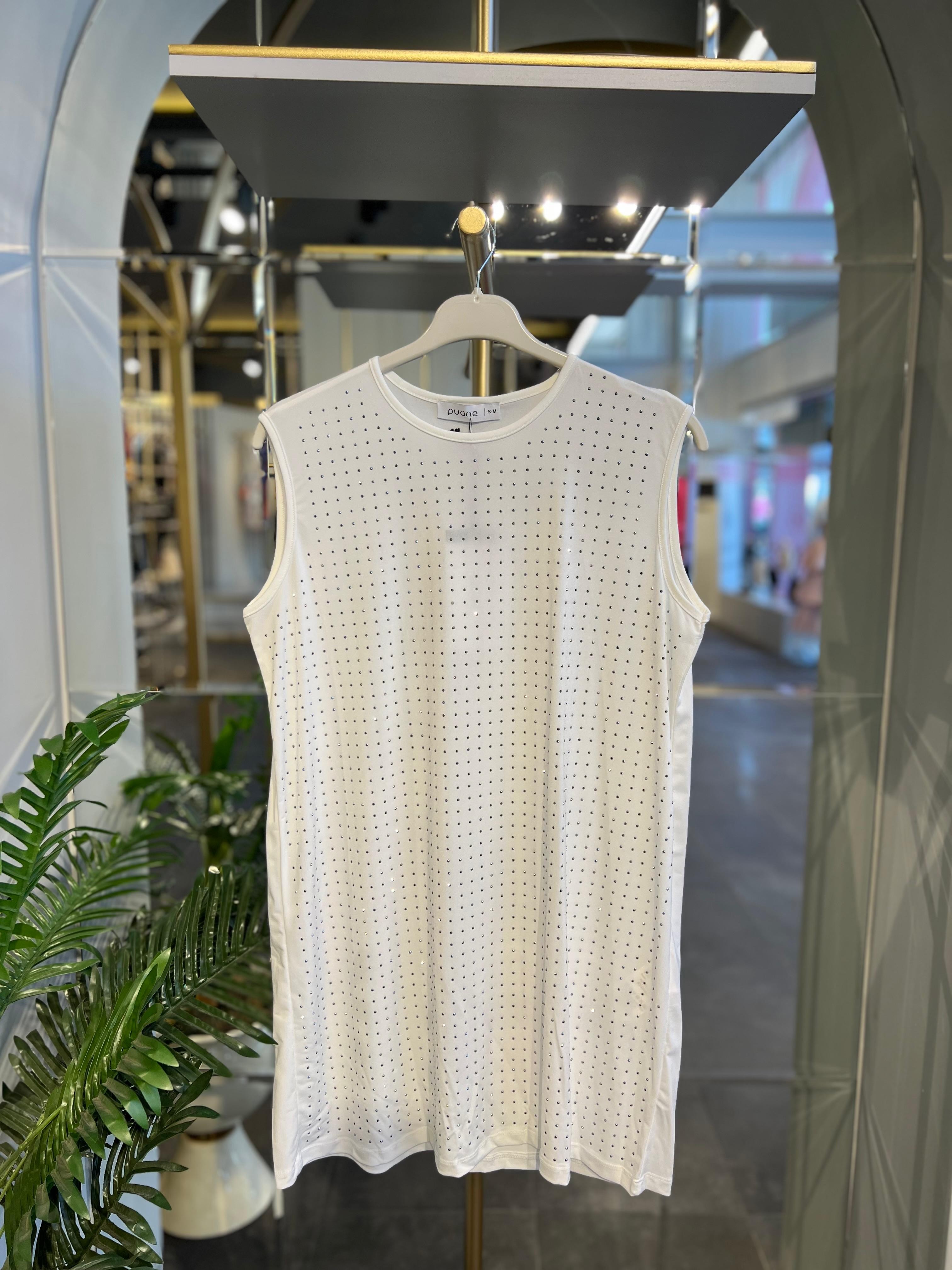 PUANE- TAŞ DETAYLI BEYAZ SIFIR KOLLU T-SHIRT