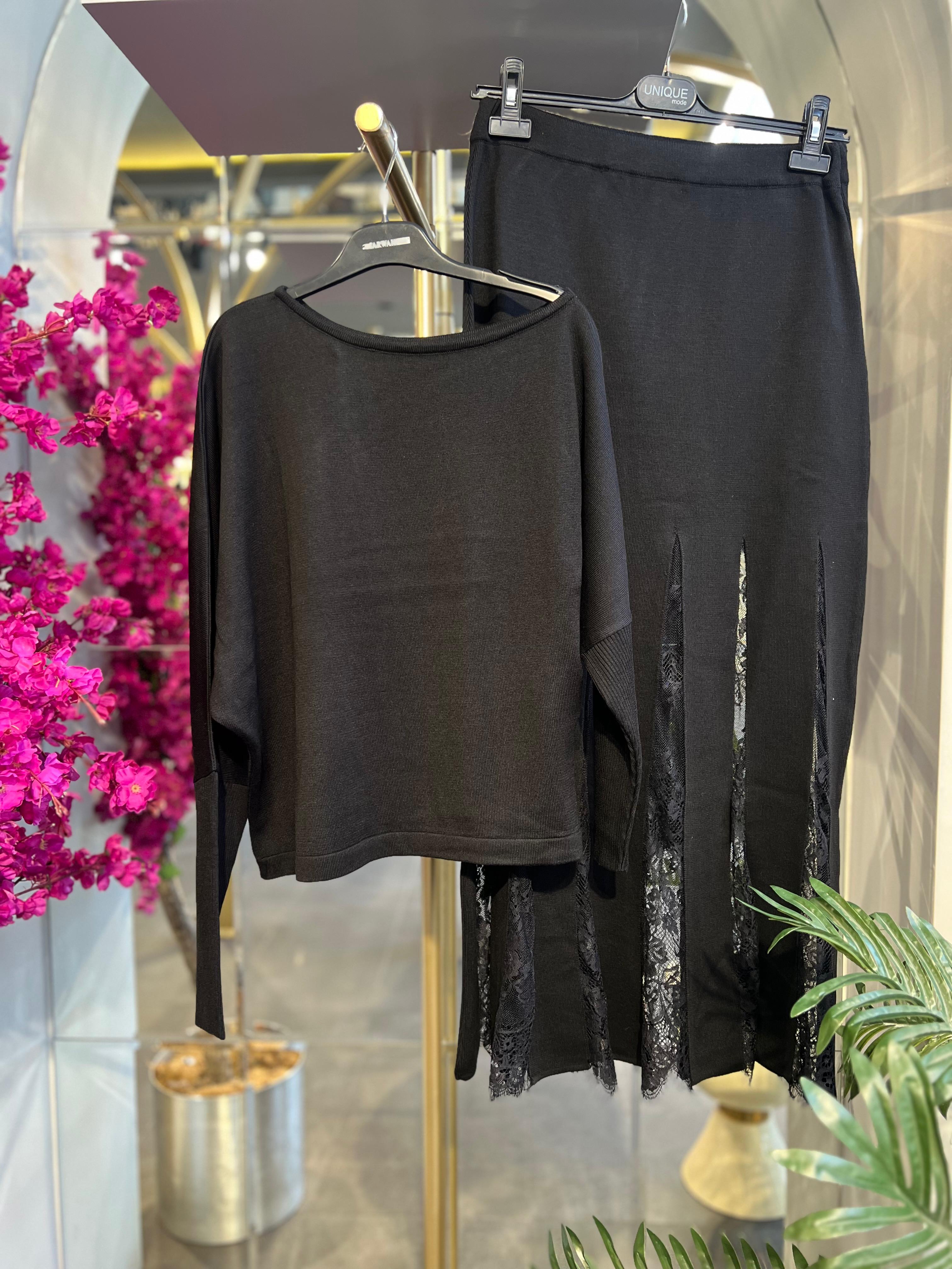 UNIQUE- DANTEL DETAYLI TRİKO ETEK TAKIM