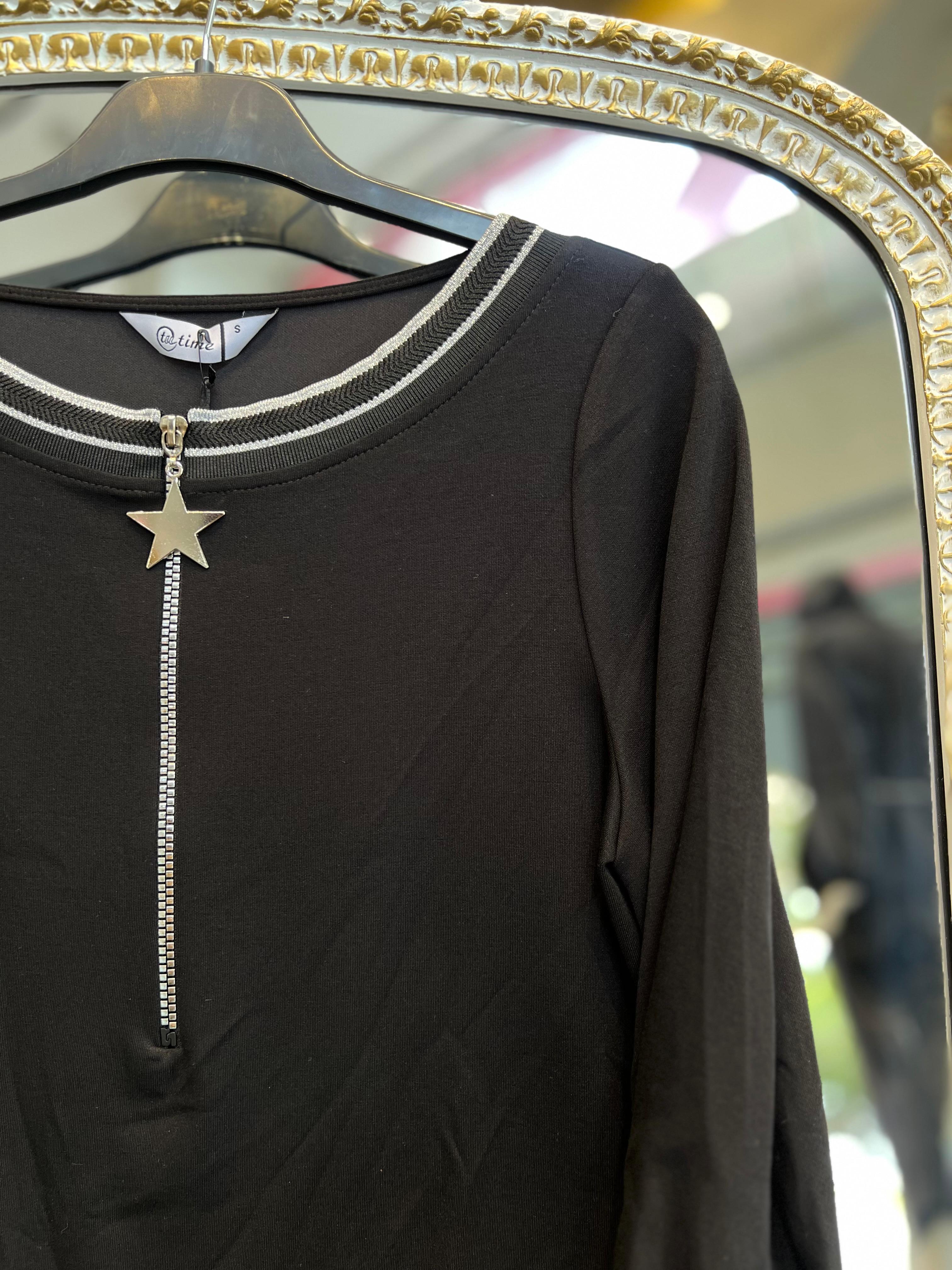 SERAP ESER EXCLUSİVE- FERMUAR DETAYLI SİYAH BLUZ