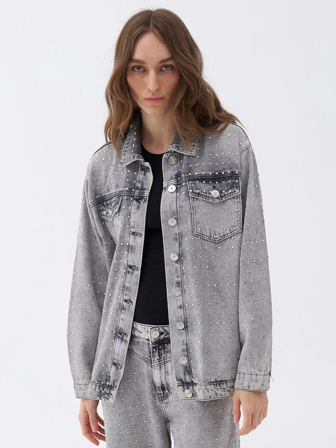  NOCTURNE Oversize Taş Tasarımlı Jean Ceket   