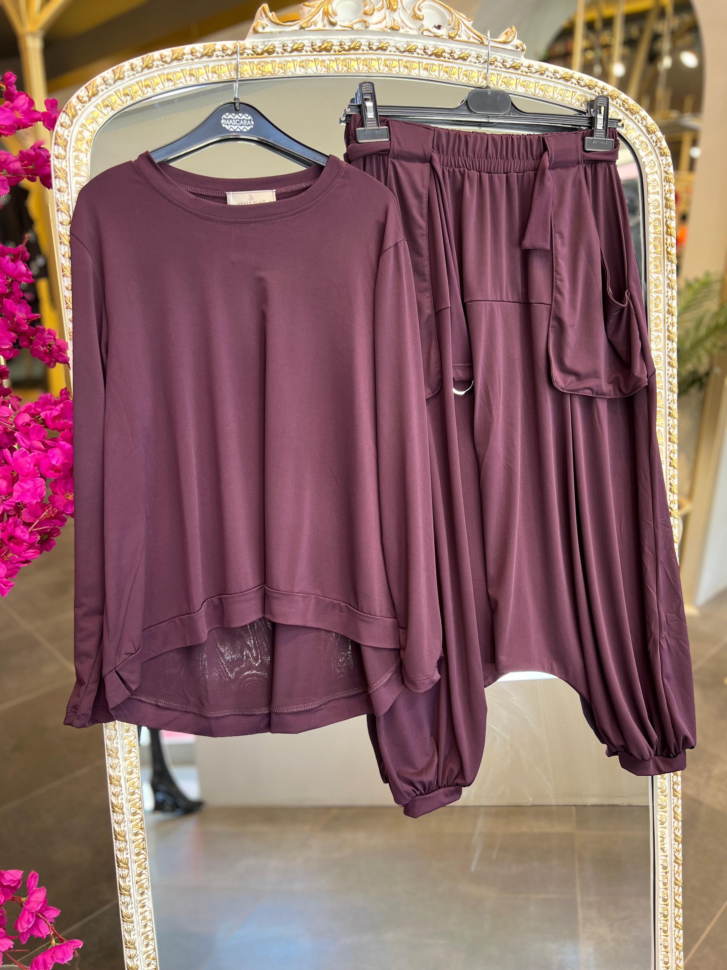 STYLE ELAN- SANDY KUMAŞ BORDO ŞALVAR TAKIM