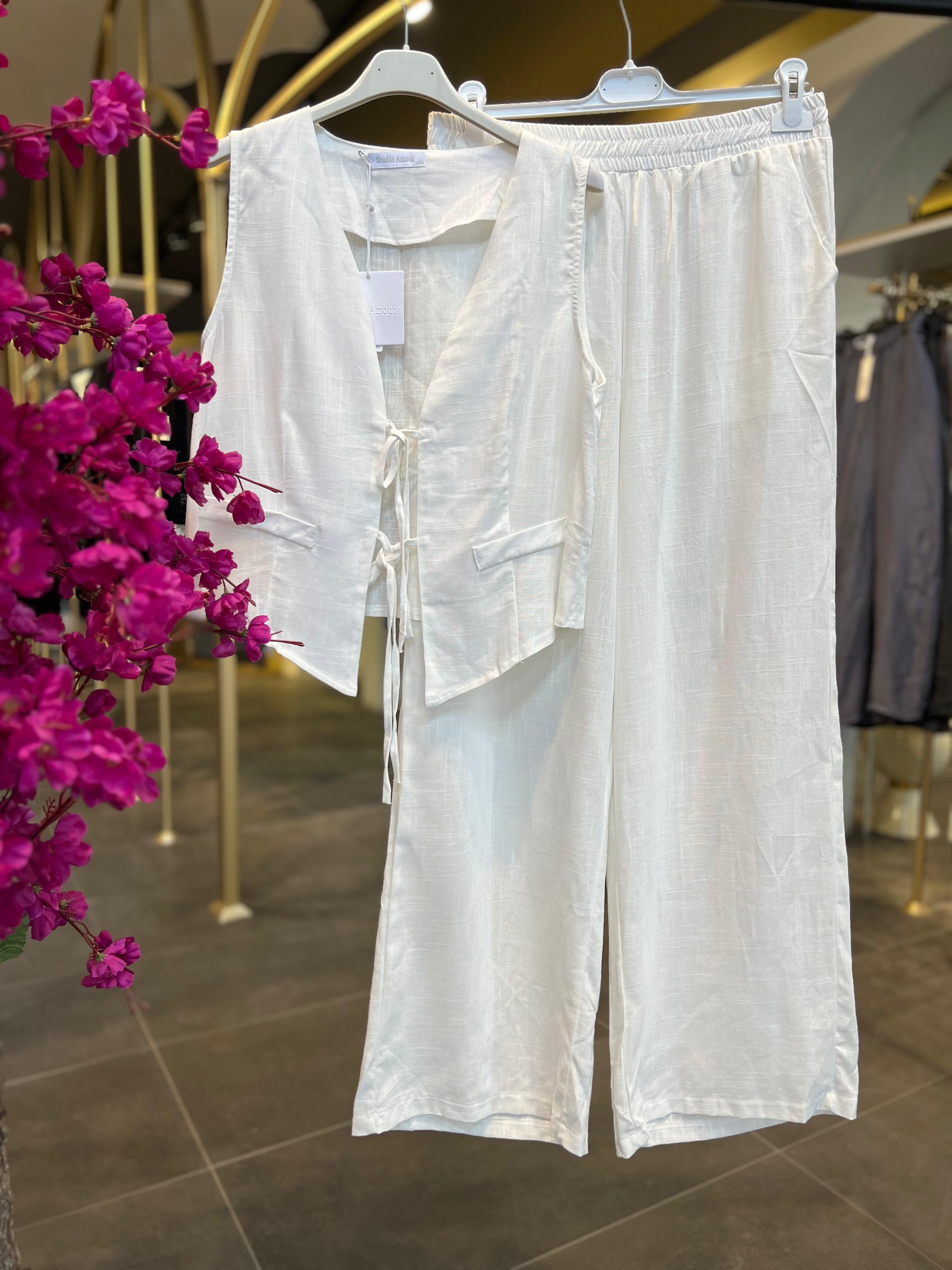 STYLE ELAN-  KETEN EKRU YELEKLİ TAKIM