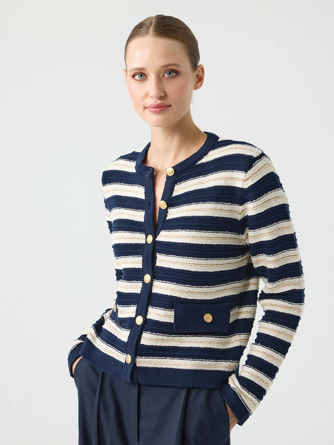 UNIQUE- ÇİZGİLİ TRİKO HIRKA