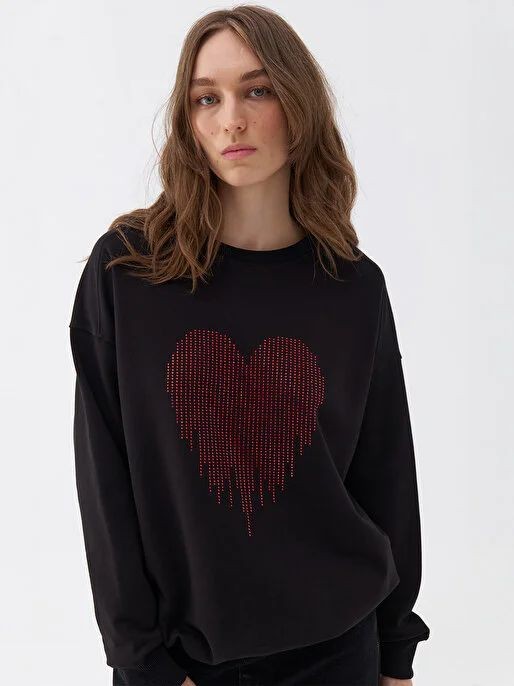 NOCTURNE Oversize Taş Baskılı Sweatshirt