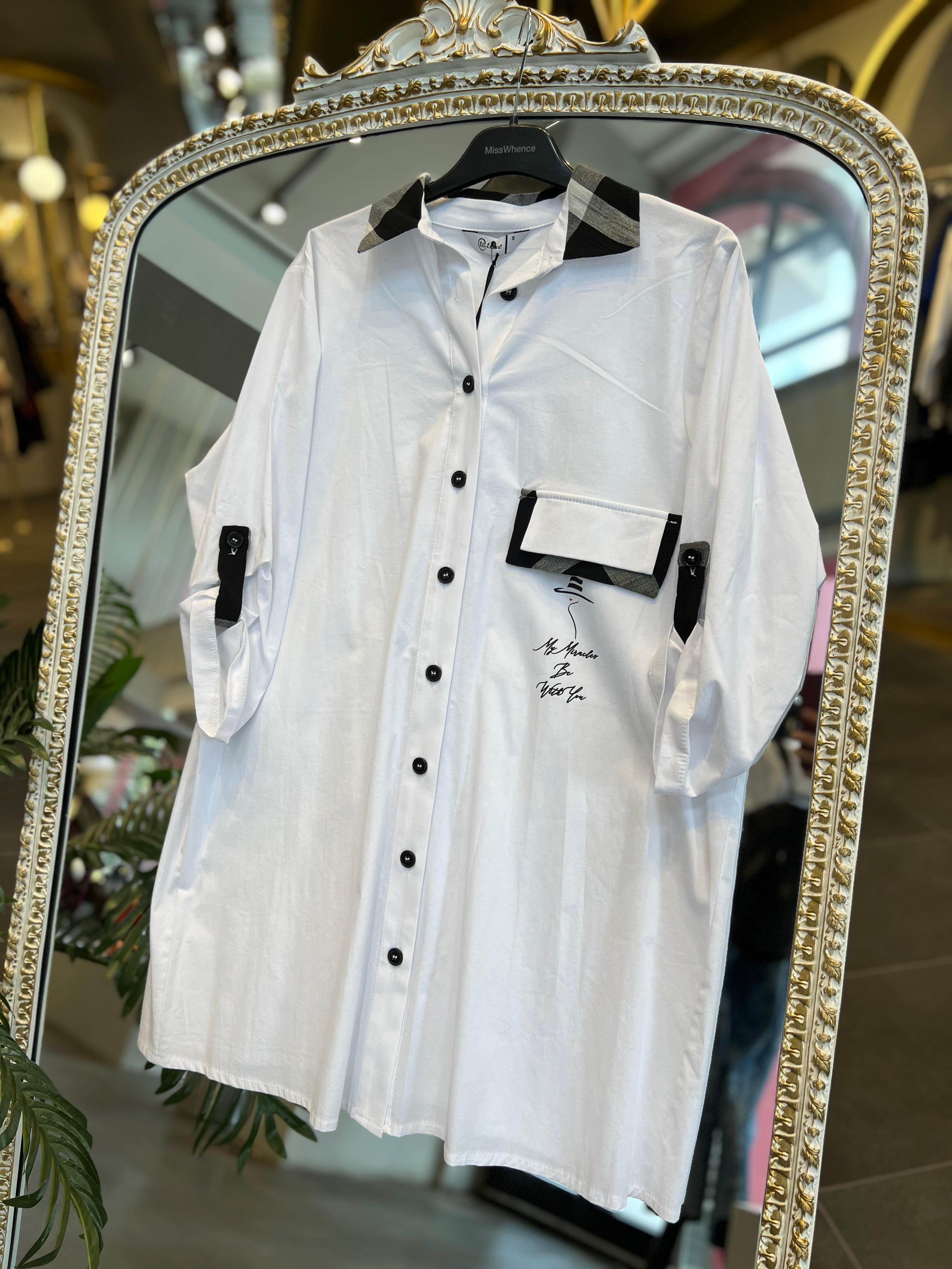 SERAP ESER EXCLUSİVE- ARKASI FERMUAR DETAYLI BEYAZ GÖMLEK