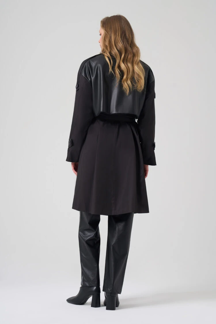 MASCARA- YIRTMAÇ DETAY KUŞAKLI SİYAH TRENÇKOT
